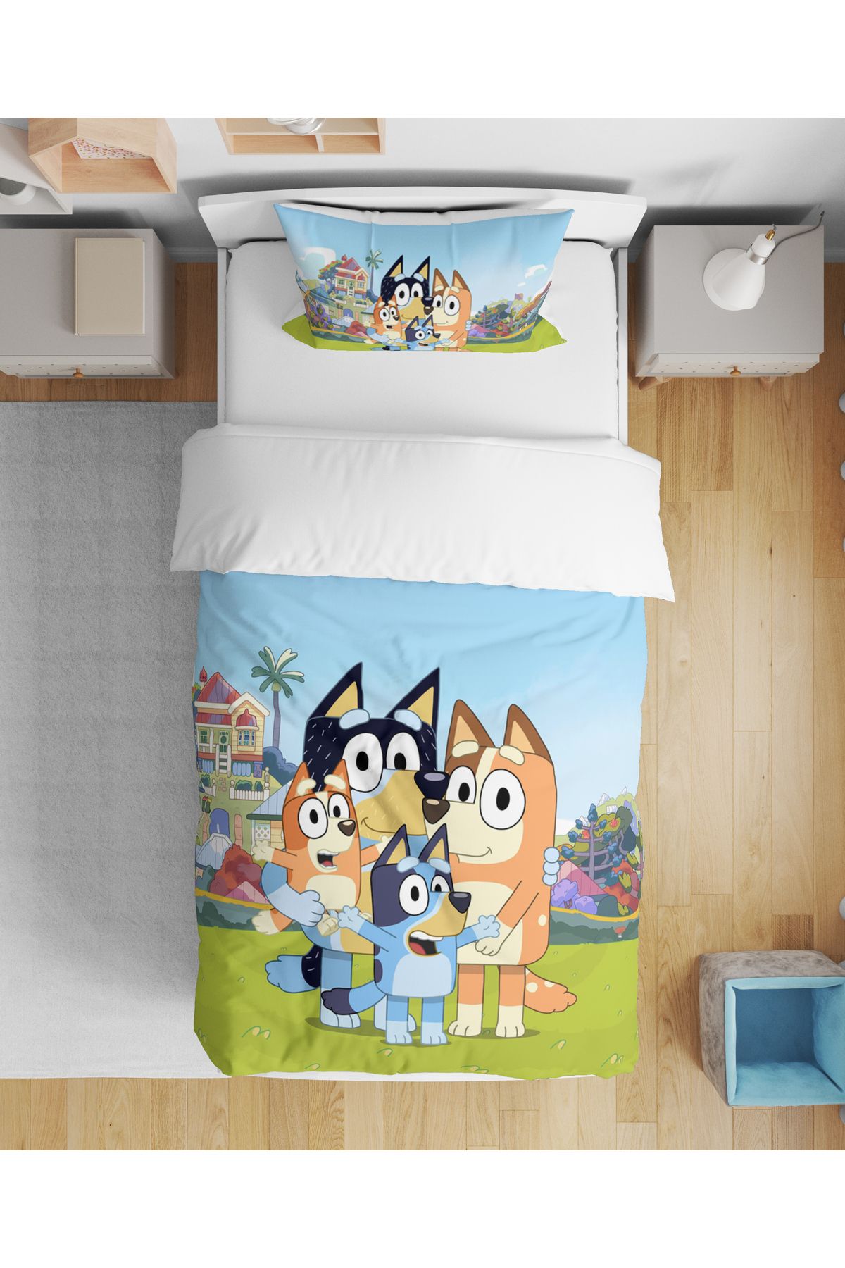 Erays Home Bluey 3D Dijital Baskılı Tek Kişilik Erkek Çocuk Çarşafsız Nevresim Takımı