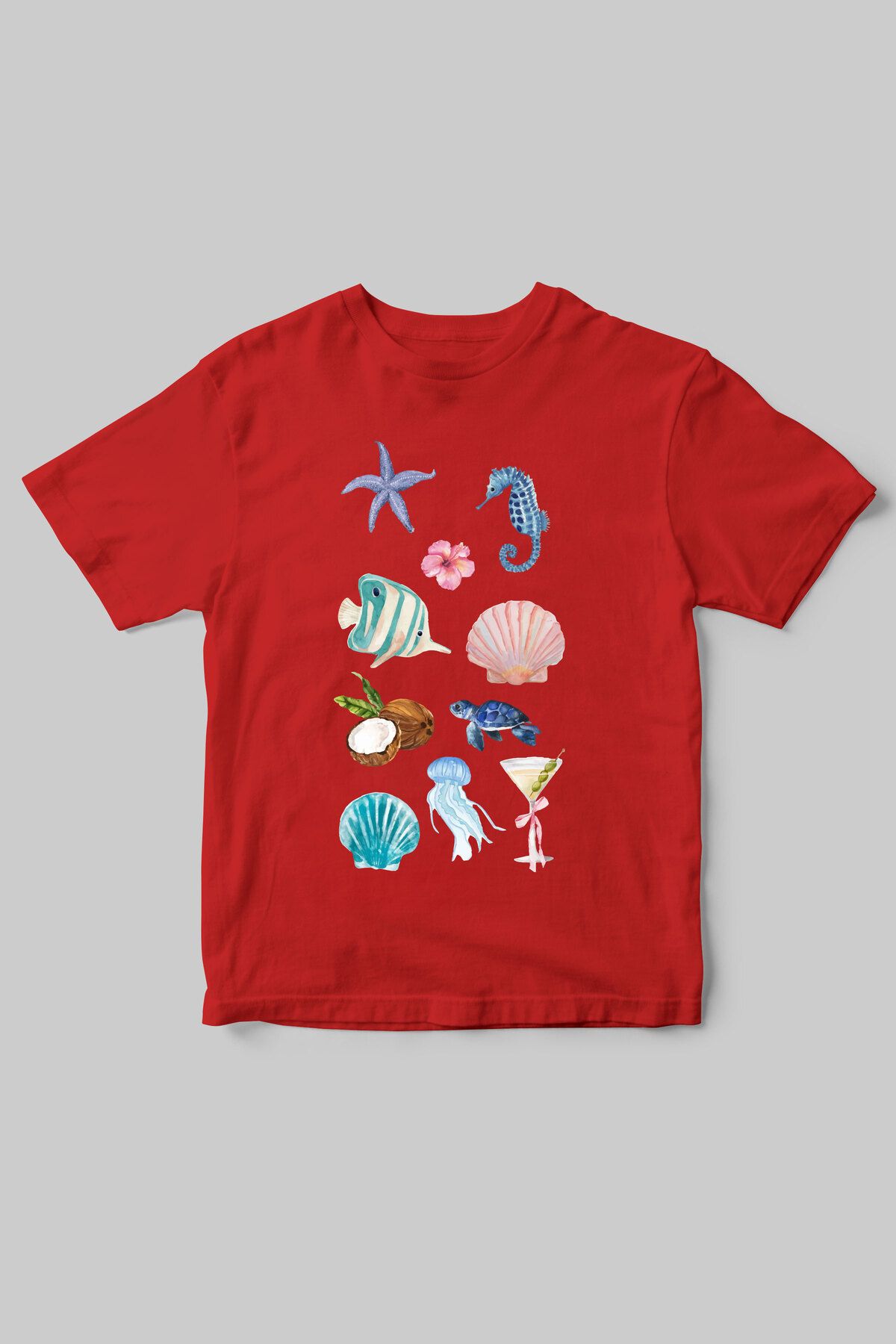 beloved.co deniz canlıları ve yaz temalı baskılı t-shirt