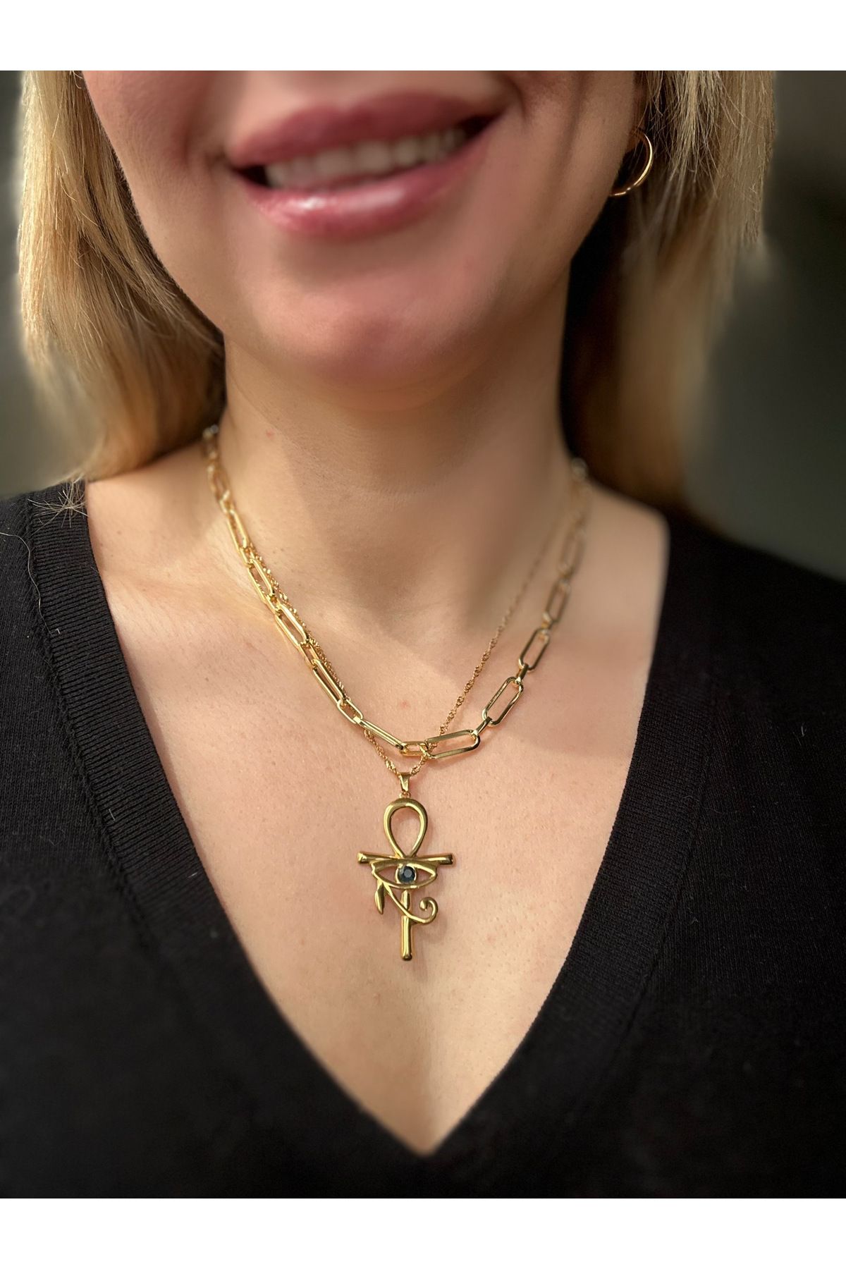 ACCESSORYBYTARZ Ra Gözü Ankh Çelik Kolye