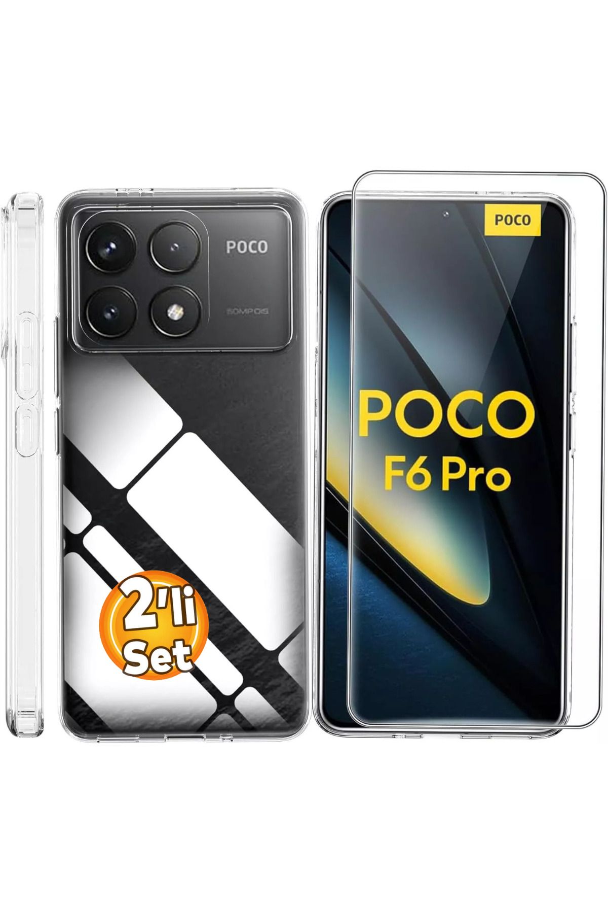 Etiget Poco F6 Pro Kılıf Şeffaf Silikon + Temperli Cam Ekran Koruyucu Seti (1 CAM 1 KILIF)