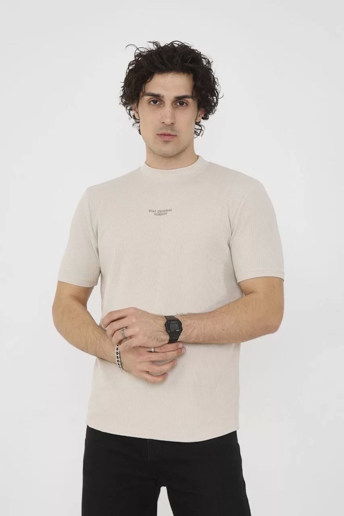 CVS Unisex Bisiklet Yaka Slim fit T-Shirt- Bej