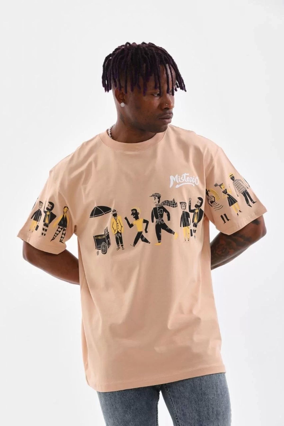 CVS Unisex Bisiklet Yaka Baskılı Oversize T-Shirt - Bej