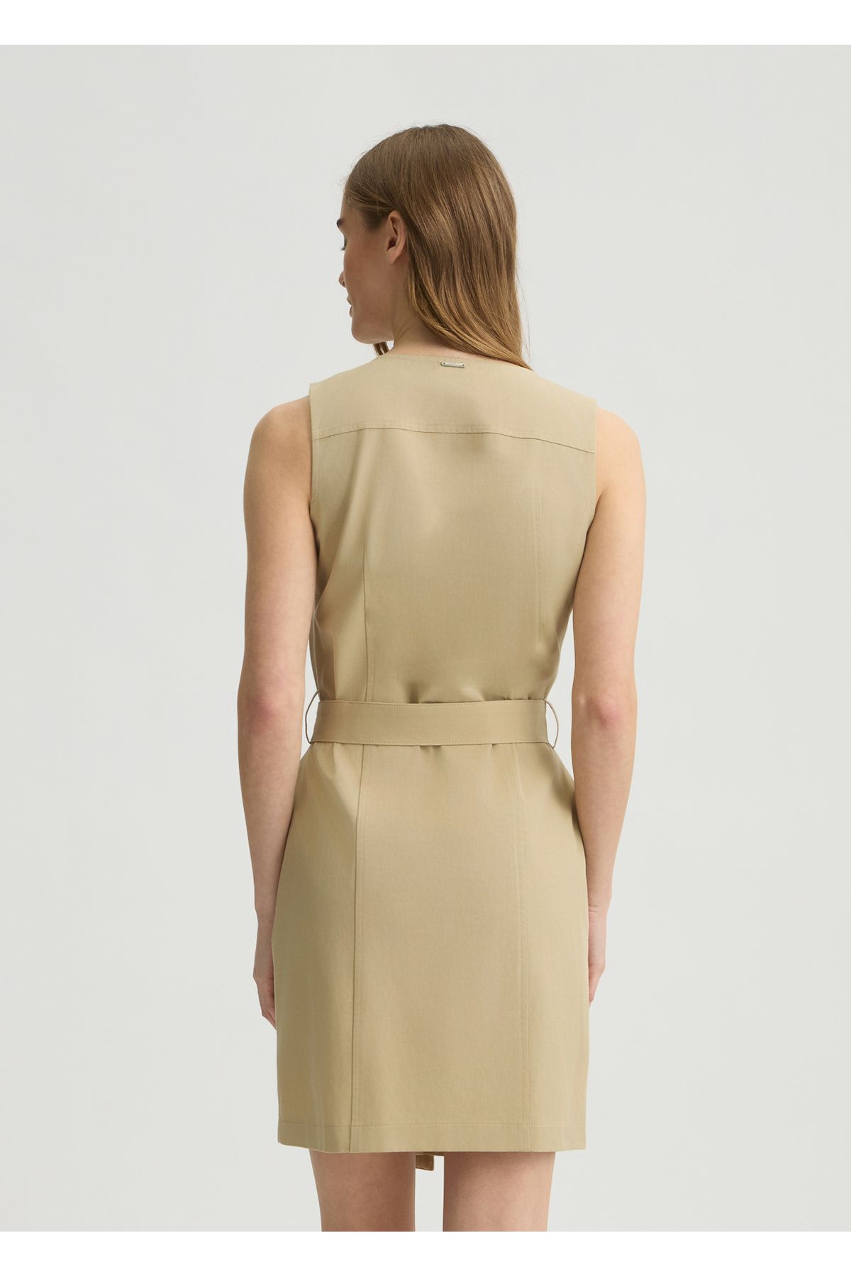 Liu Jo-Women's Round Neck Front Button Closure Above Knee Length Waist Belt Beige Dress Wa5264T4277-60920 2