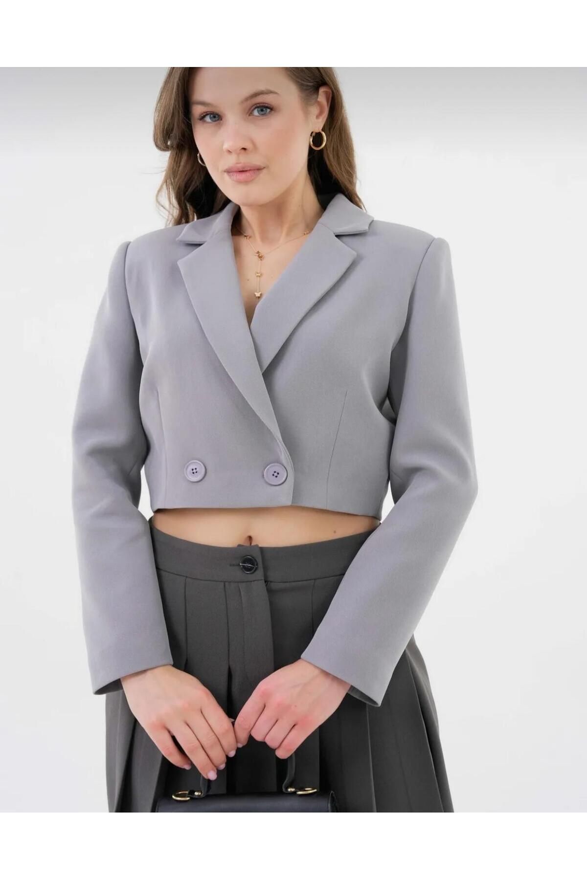 lüx vestimenta Kruvaze Crop Blazer Ceket