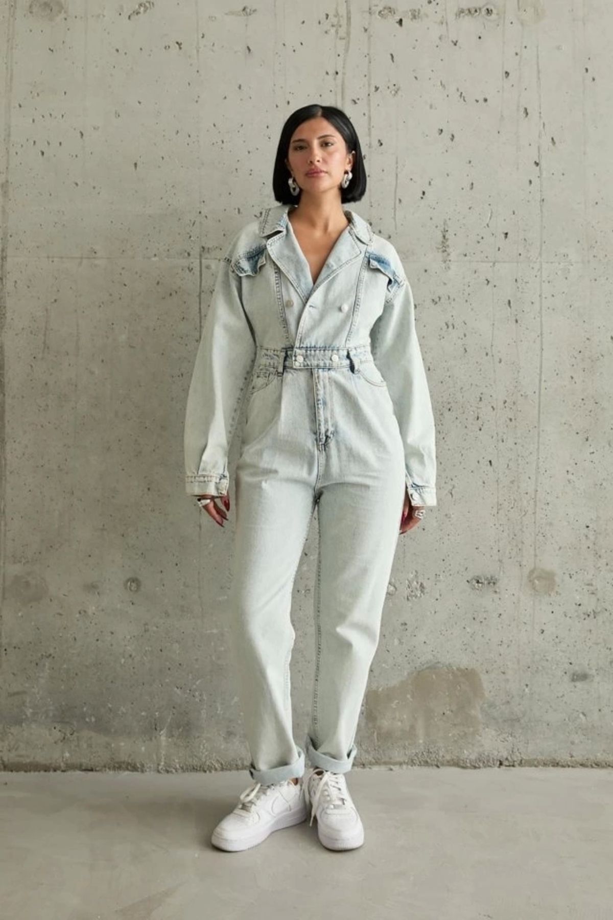 nedo7 Kar Yıkama Blue Denim Tulum