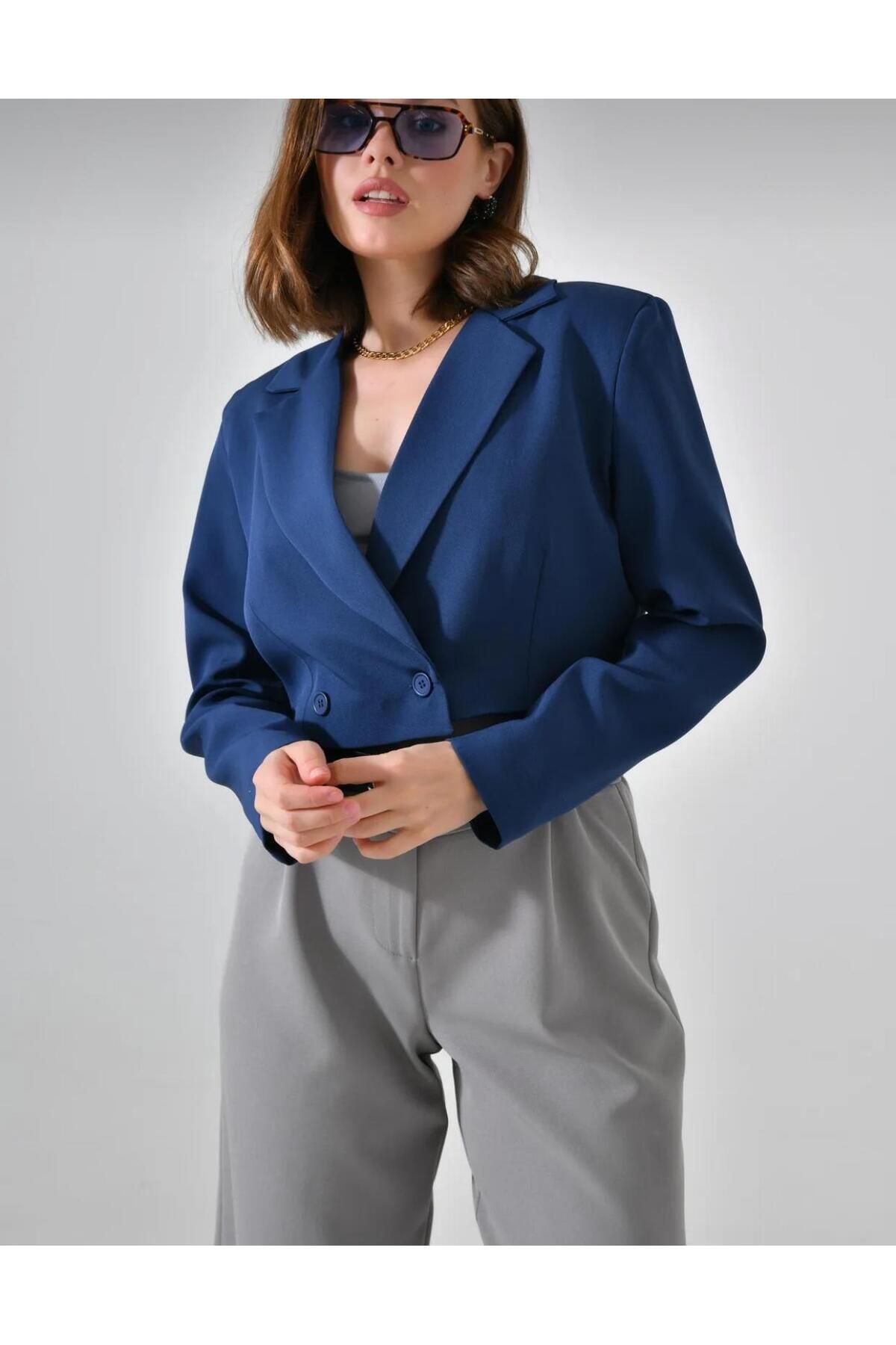 lüx vestimenta Kruvaze Crop Blazer Ceket