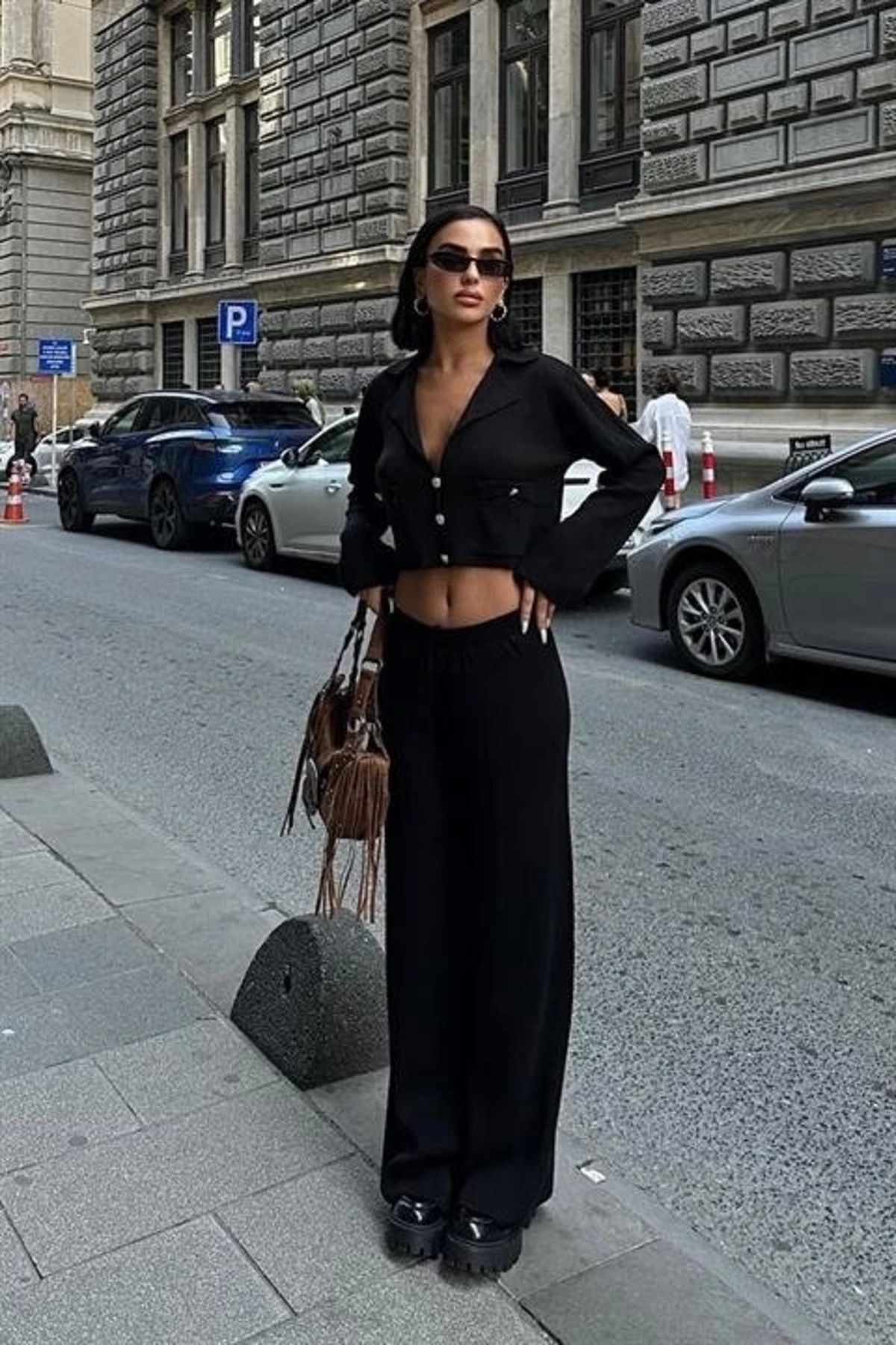 nedo7 Nancy Kruveze Yaka Crop Takım 9954 - 25