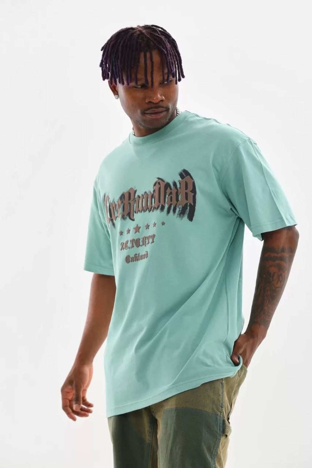 CVS Unisex Baskılı Oversize T-Shirt - Mint Yeşili