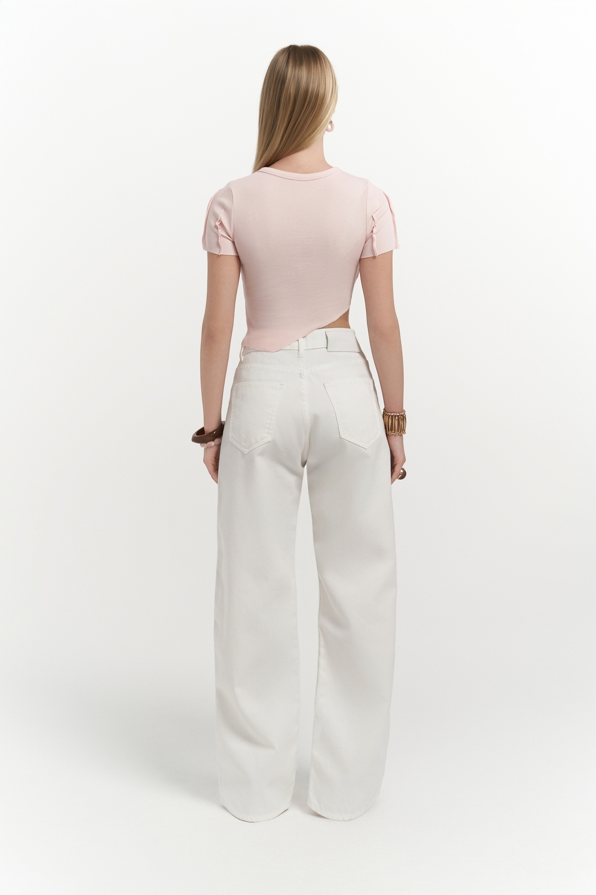 MAİ COLLECTİON-Trixie Ecru Transparent Jean Trousers 4