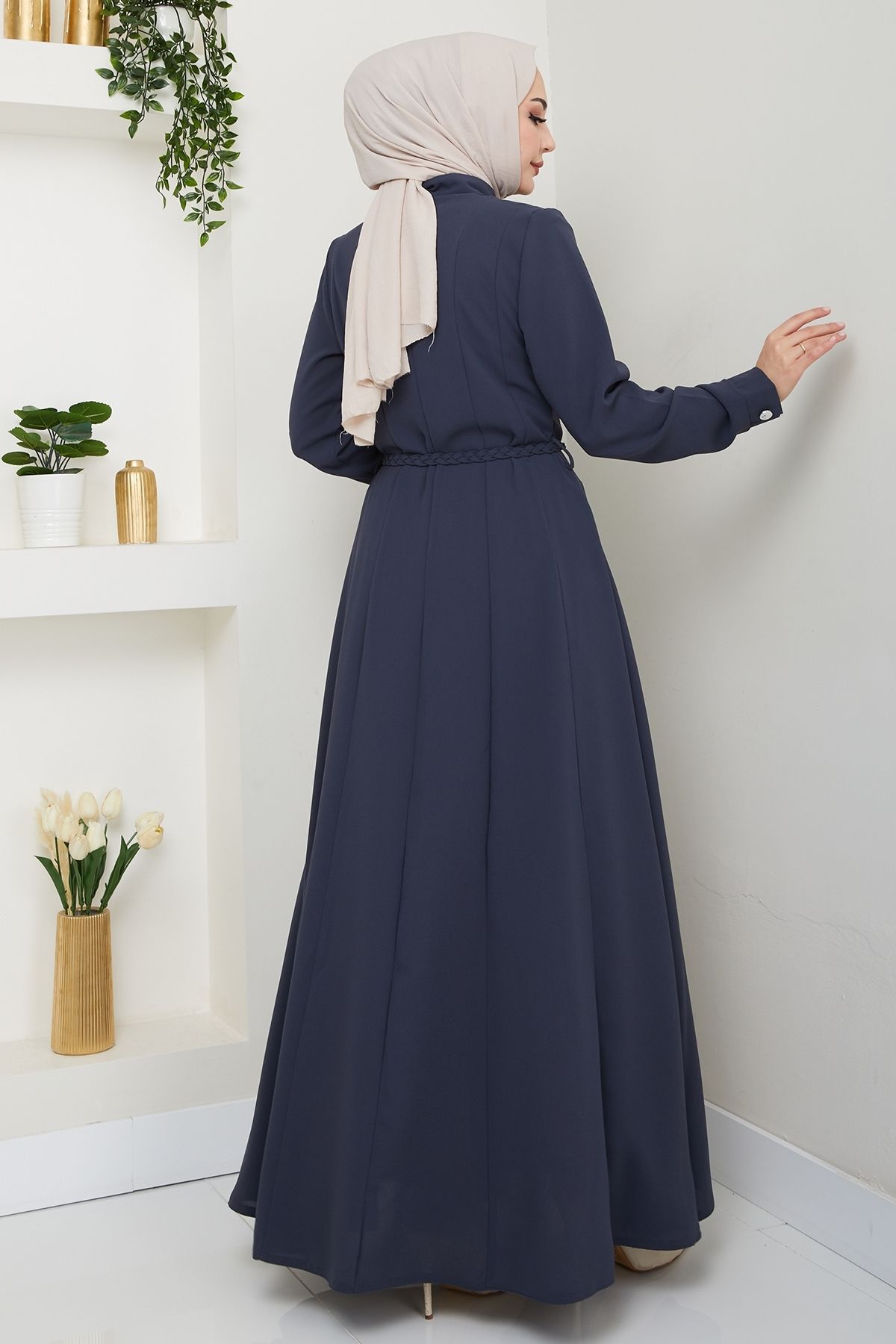 InStyle-Sivya طوق زر Cummerbund محبوك رمادي غامق Ferace 4