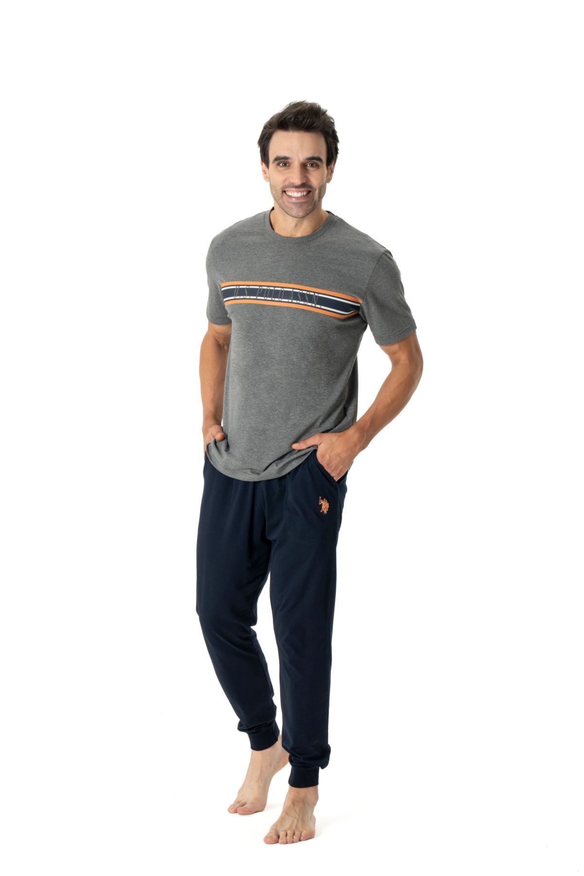 U.S. Polo Assn. 18788 Erkek Antrasit Melanj Yuvarlak Yaka Kısa Kollu Pijama Takımı