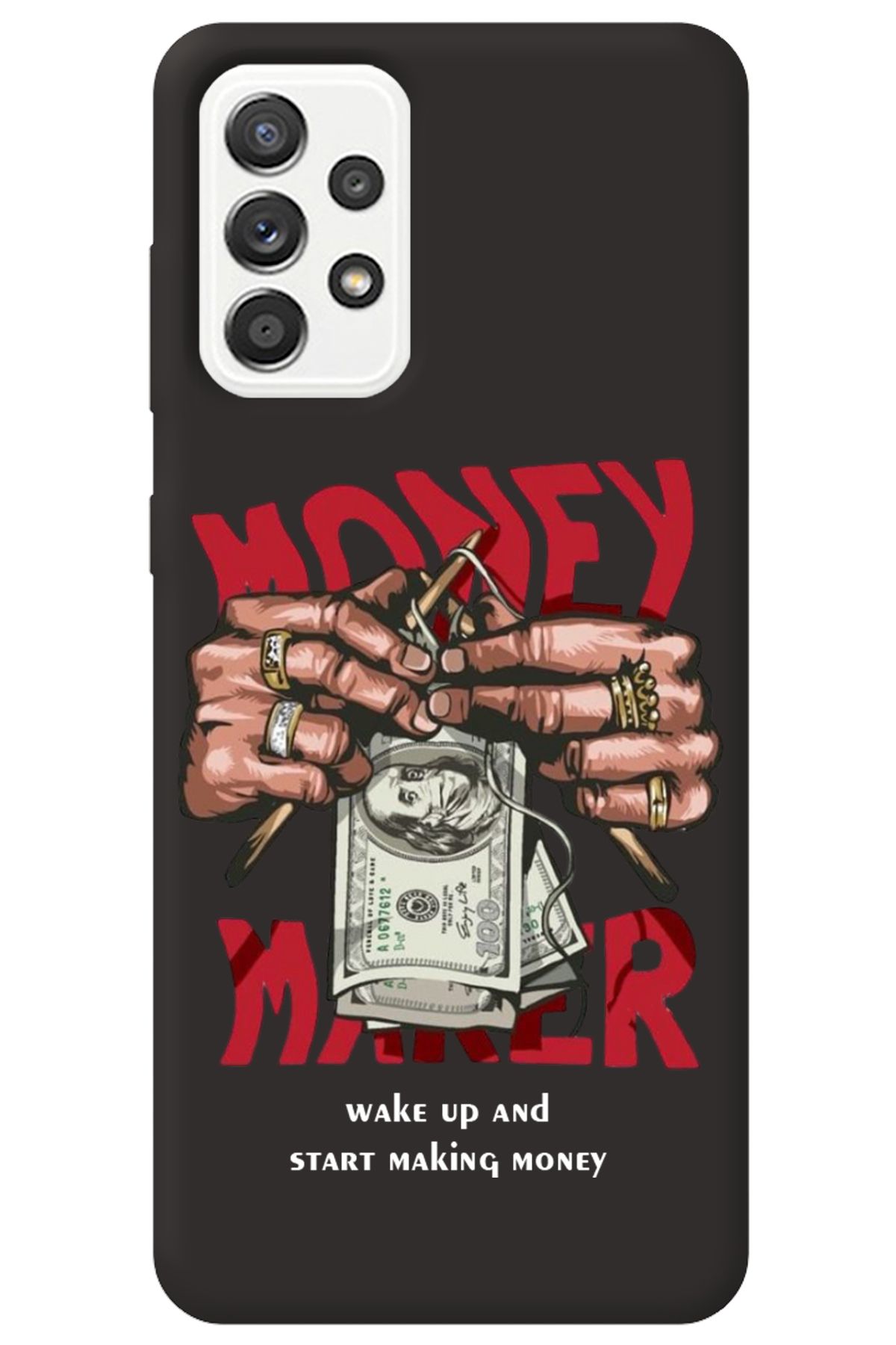 WANNA PROTECT Samsung Galaxy A72 Siyah İçi Kadife Make Money Desenli Silikon Telefon Kılıfı