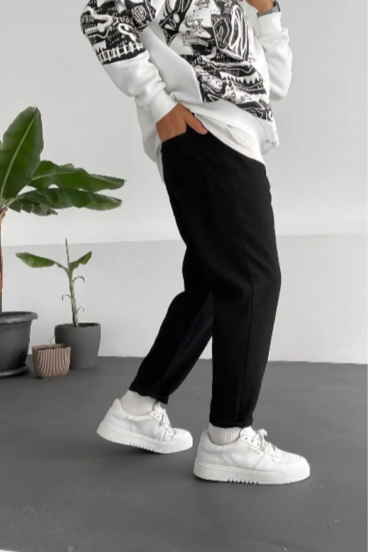 G Wear Rahat Kalıp Siyah Boyfriend Pantalon