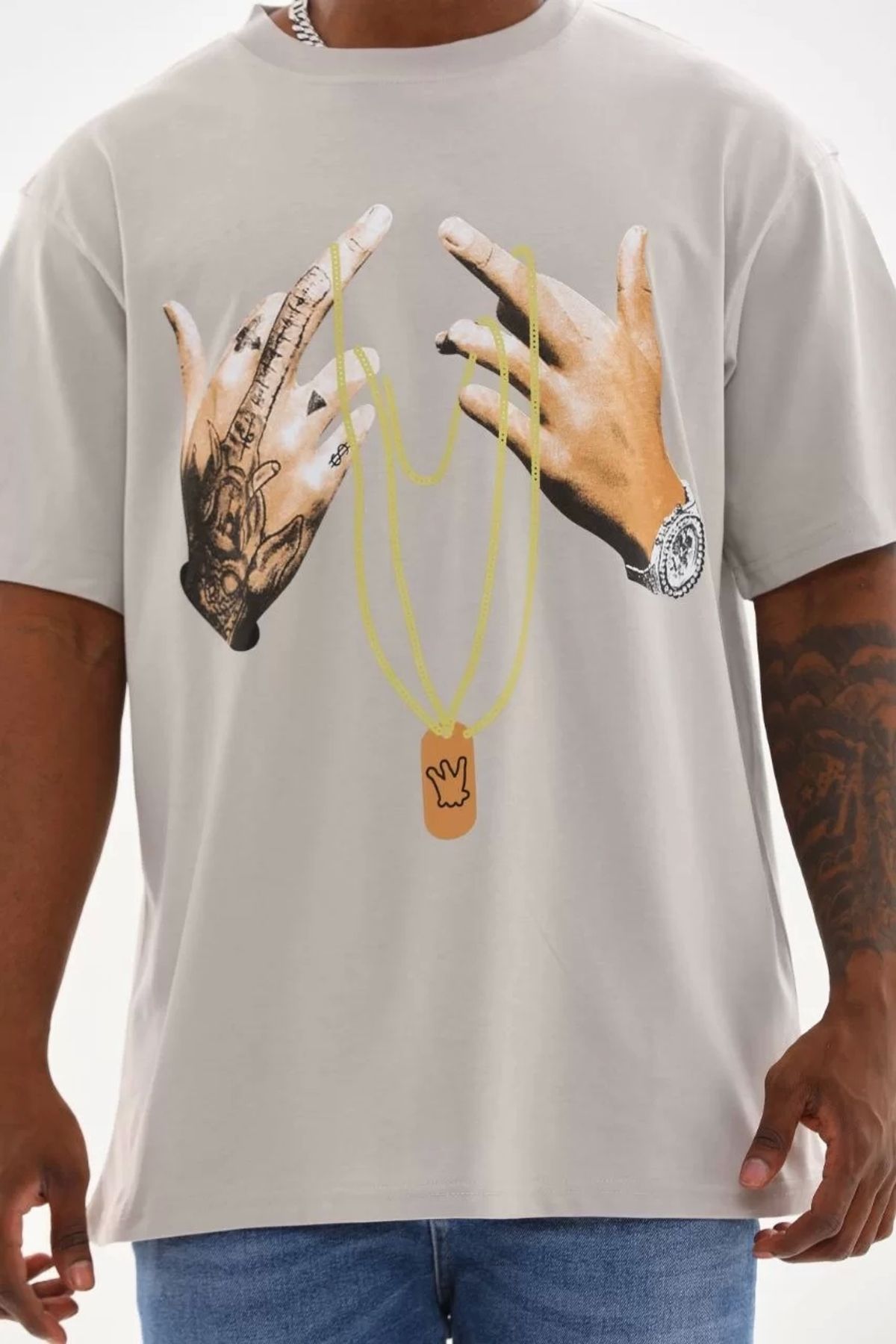 CVS Unisex Baskılı Oversize T-Shirt - Gri
