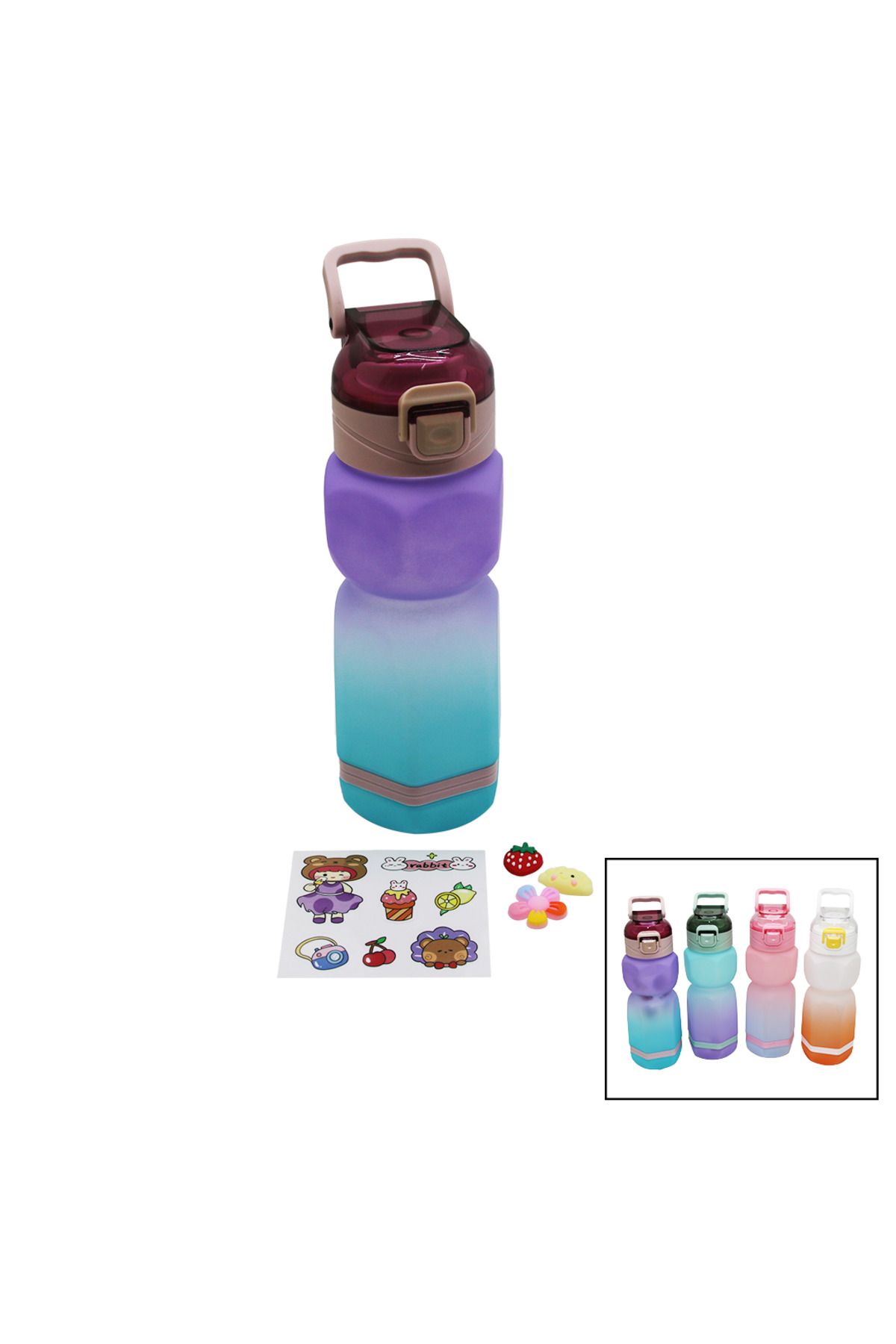 Shop58 ALTIGEN RENKLİ PLS.SULUK MATARA PİPETLİ - KİLİTLİ KAPAK - TAŞIMA KULPLUSTİCKER HEDİYELİ760ML (4172)
