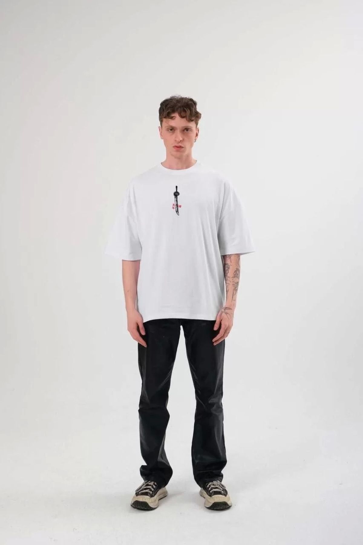 CVS Unisex Bisiklet Yaka Baskılı Oversize T-Shirt - Beyaz