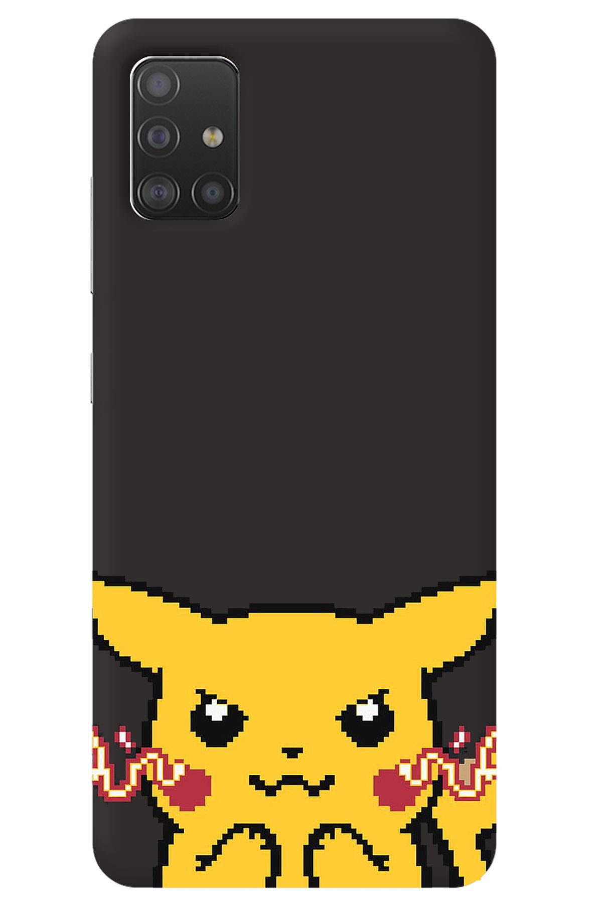 WANNA PROTECT Samsung A71 Siyah İçi Kadife Pika Pixel Desenli Silikon Telefon Kılıfı