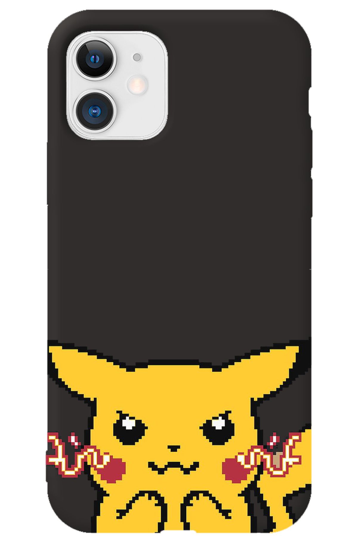 WANNA PROTECT iPhone 11 Siyah İçi Kadife Pika Pixel Desenli Silikon Telefon Kılıfı