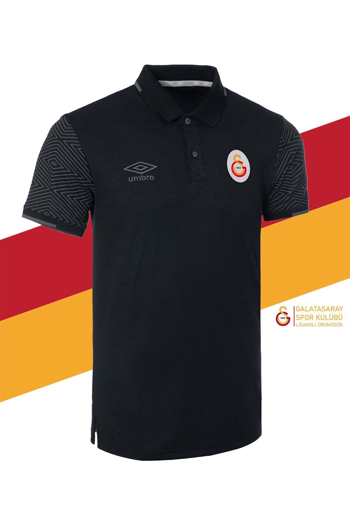 Galatasaray Orijinal Lisanslı Polo Yaka Siyah Spor T-Shirt
