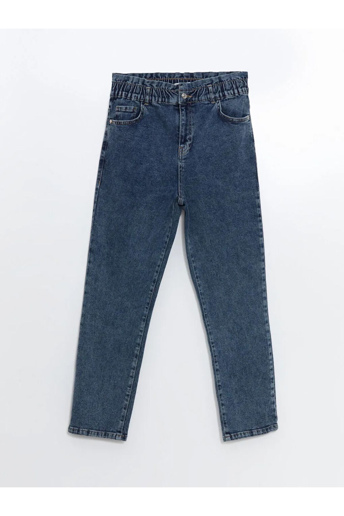 LC Waikiki LCWAIKIKI Classic Indigo Beli Lastikli Slim Mom Kadın Jean Pantolon