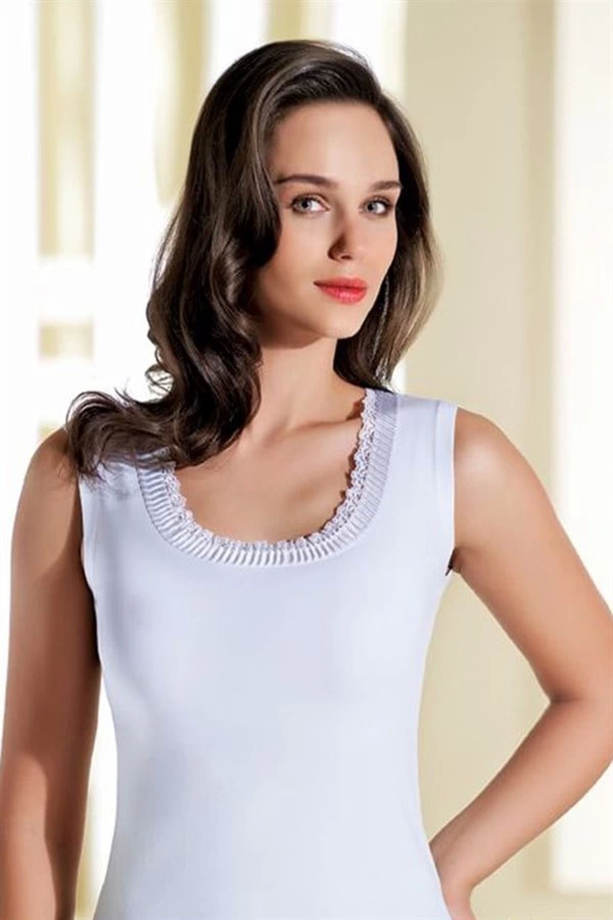 Shop58 Piliseli Geniş Askılı Beyaz Atlet B204
