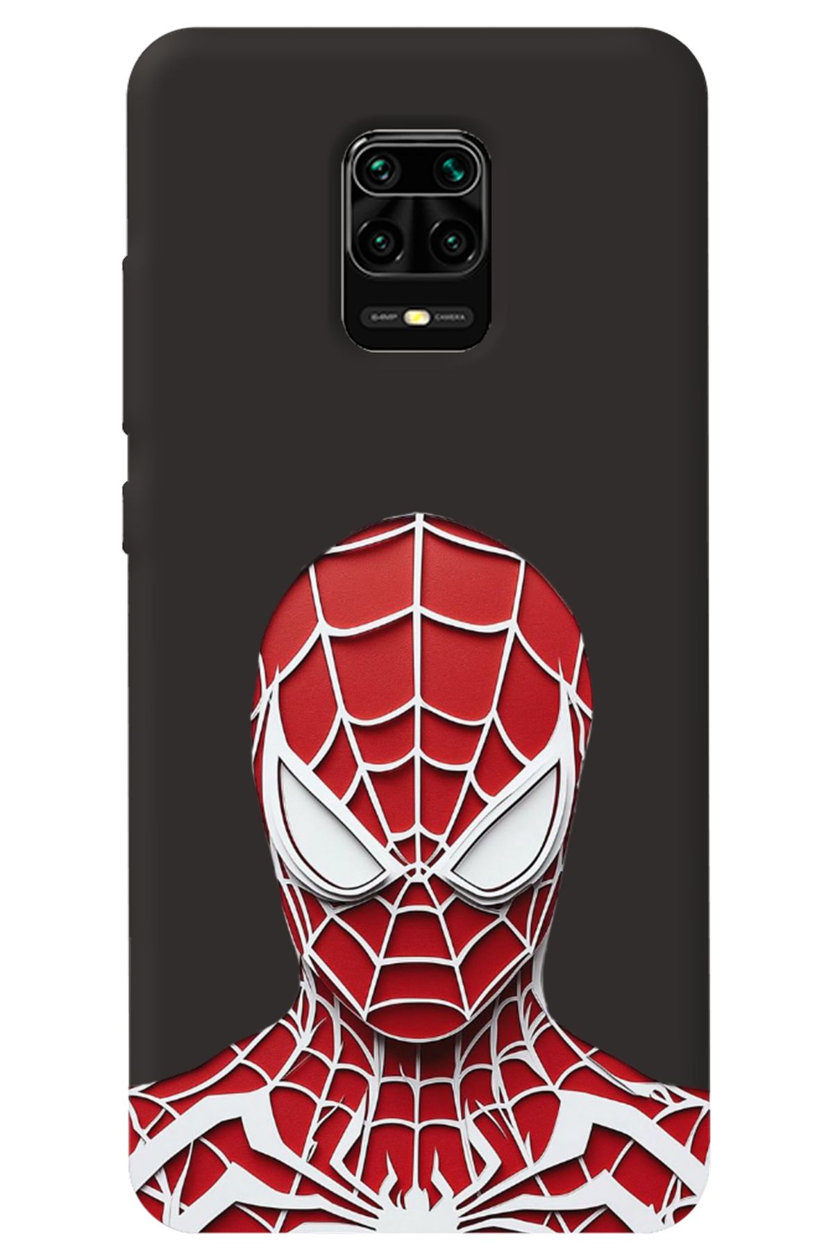 WANNA PROTECT Xiaomi Redmi Note 9 Pro Siyah İçi Kadife SpiderLook Desenli Silikon Telefon Kılıfı