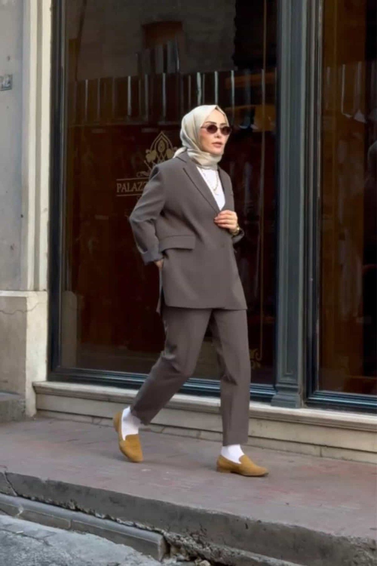 ByBensu Boyfriend Blazer Ceket Takımı - Kahverengi