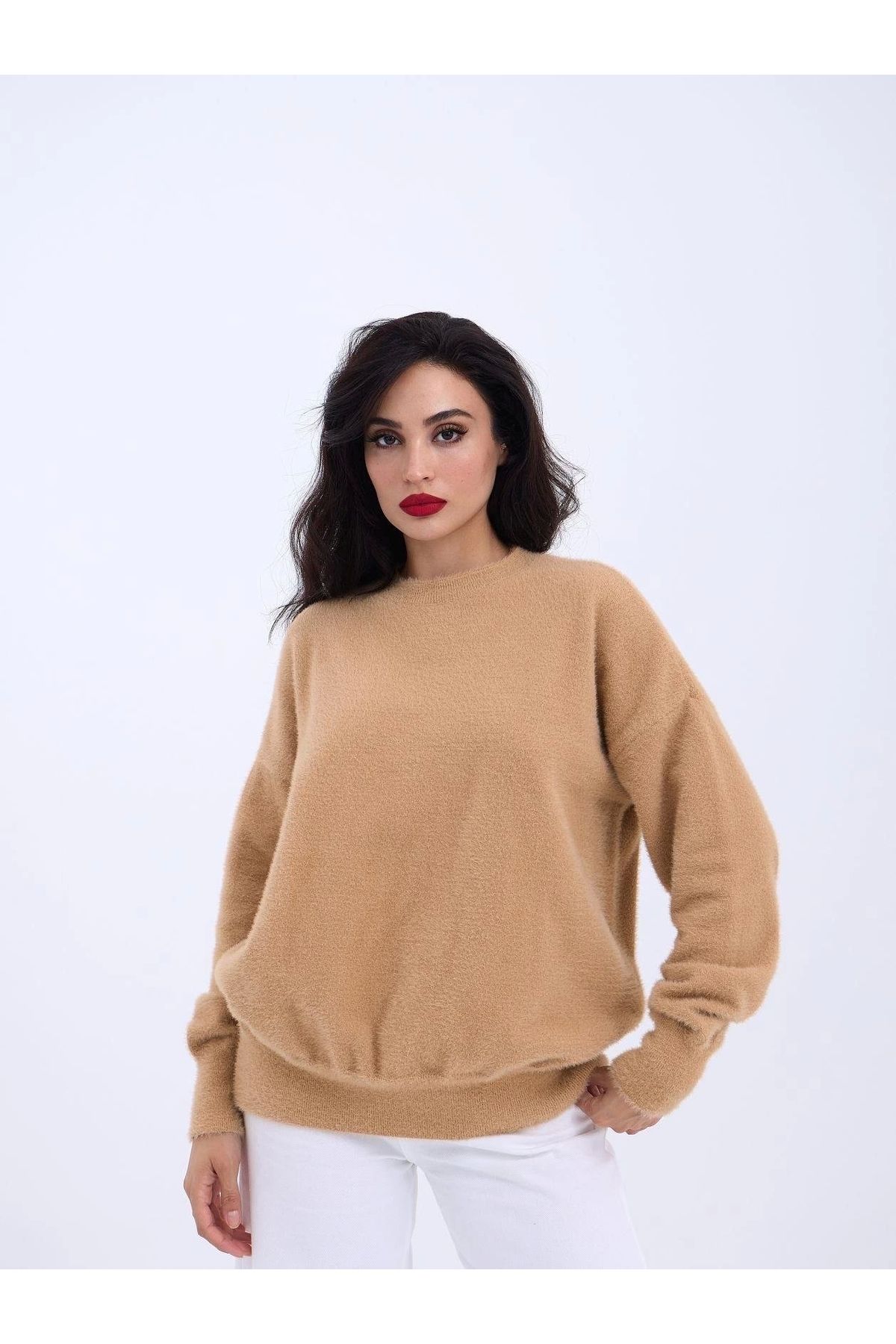 nedo7 42331 TRİKO SIFIR YAKA SALAŞ KAZAK-VİZON