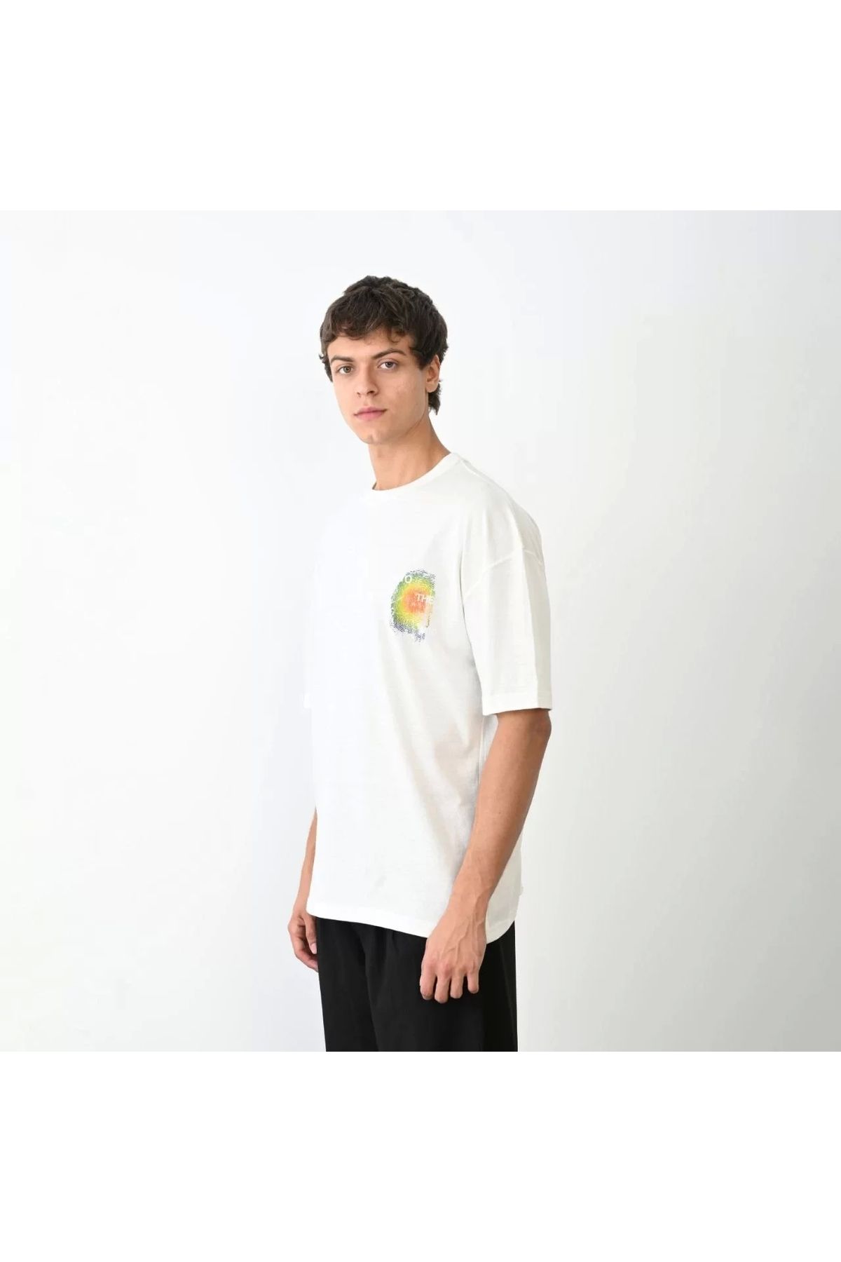 CVS Unisex Bisiklet Yaka Baskılı Oversize T-Shirt - Beyaz