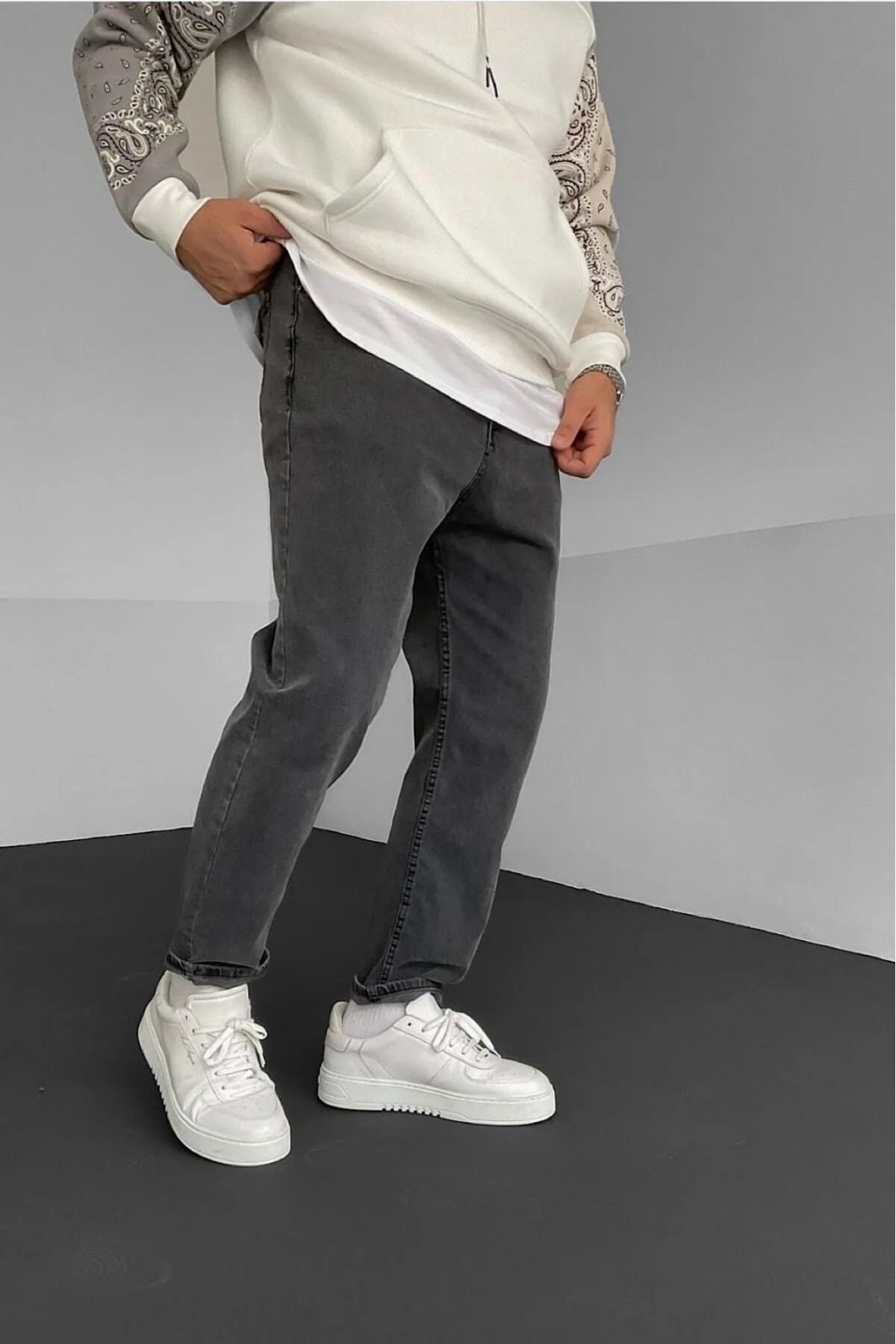 G Wear Antrasit Gri Renk Rahat Kalıp Boyfriend Kot Pantalon