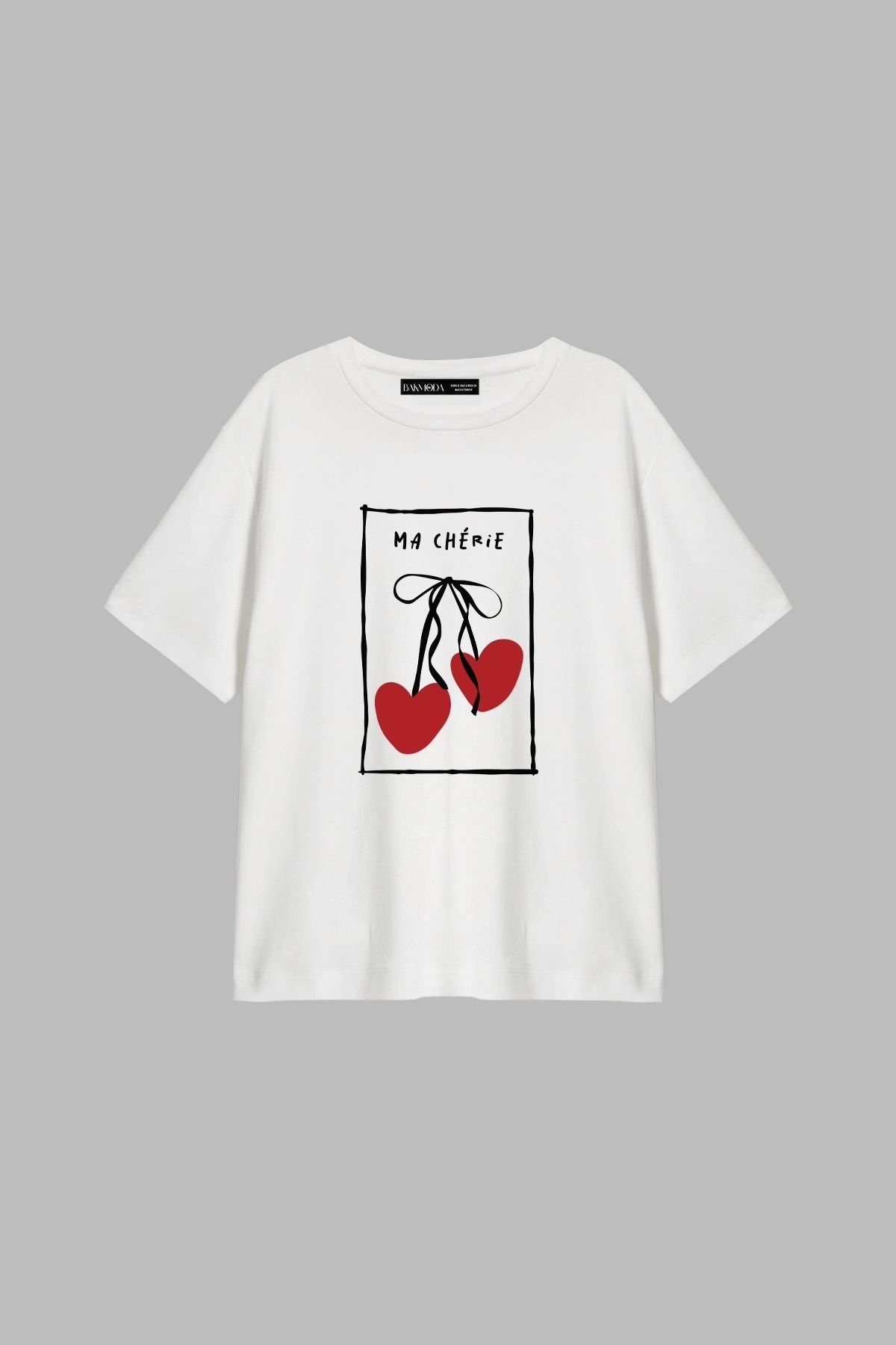 CİNEMA MODA Ma Cherie Baskılı Relaxed Fit Beyaz Kadın Tshirt