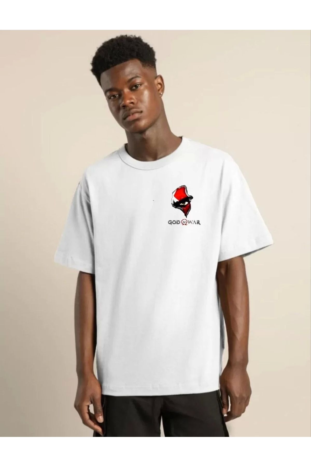CVS Unisex Bisiklet Yaka Baskılı Oversize T-Shirt - Beyaz