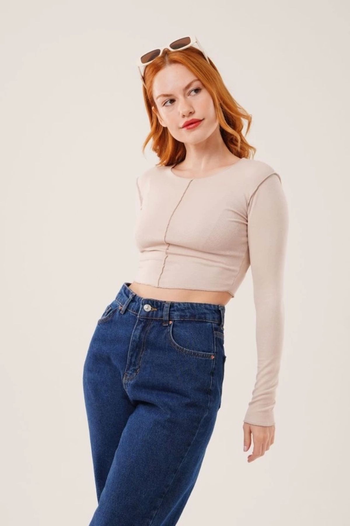 nedo7 Ters Dikişli Basic Krem Body Bluz