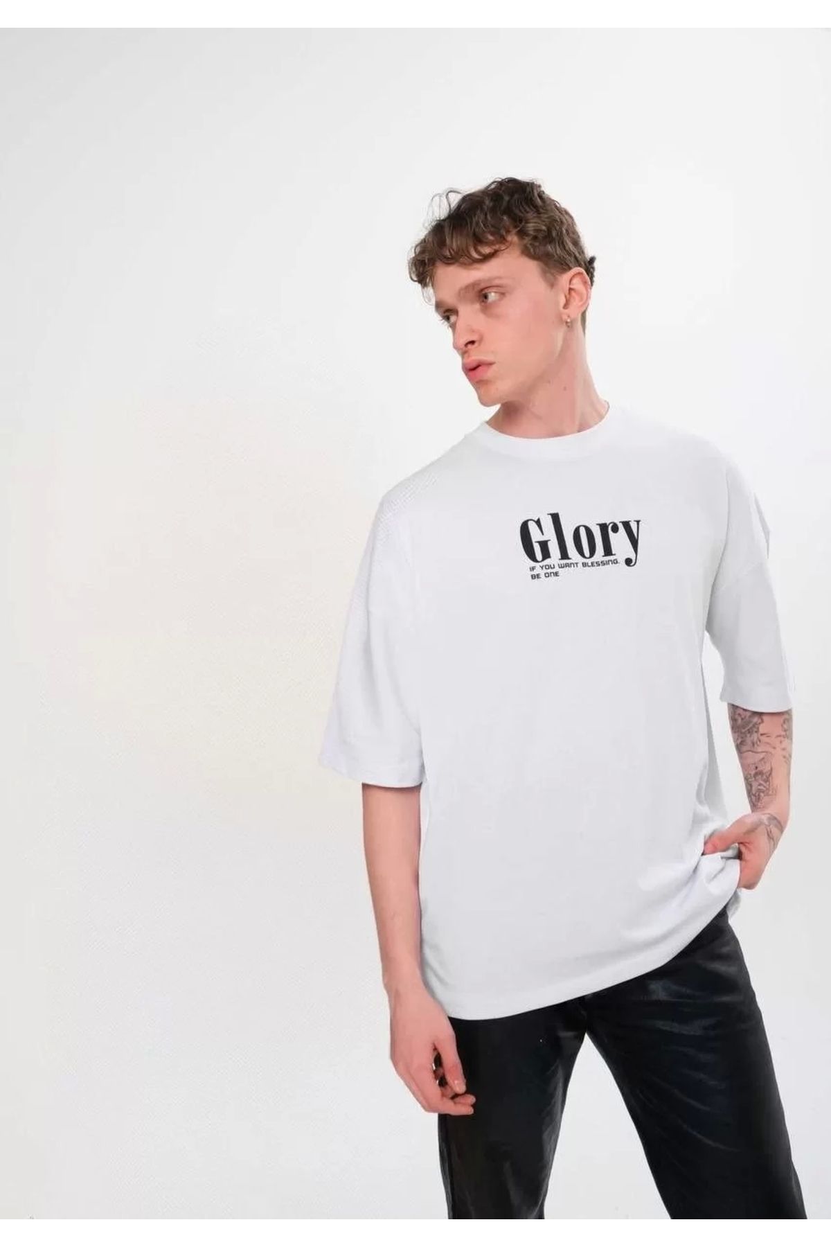 CVS Unisex Bisiklet Yaka Baskılı Oversize T-Shirt - Siyah