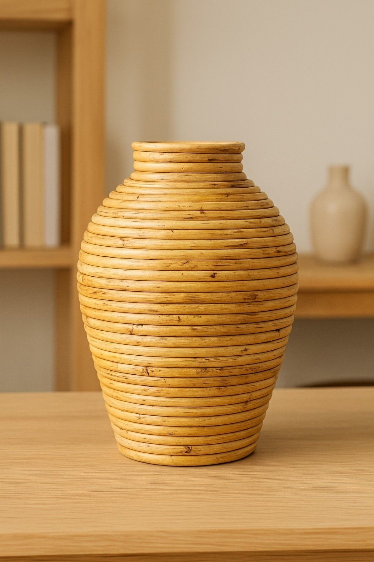 oceanpoint El Yapımı Rattan Vazo, Doğal Örgü, Dekoratif, Bohem, Minimalist Tasarım, Kuru Çiçek Vazosu, 30 cm
