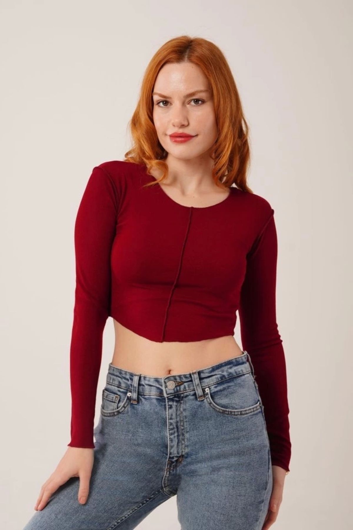 nedo7 Ters Dikişli Basic Bordo Body Bluz