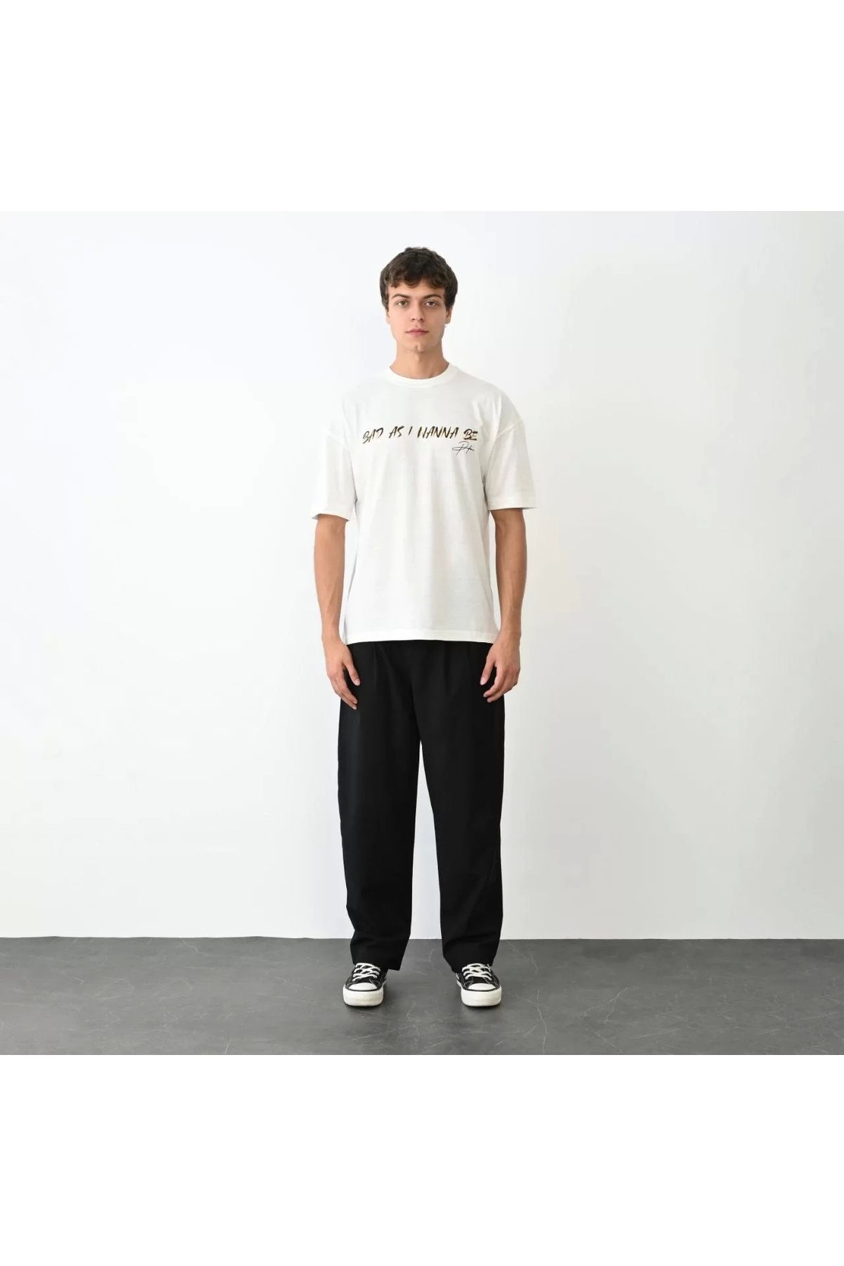 CVS Unisex Bisiklet Yaka Baskılı Oversize T-Shirt - Beyaz