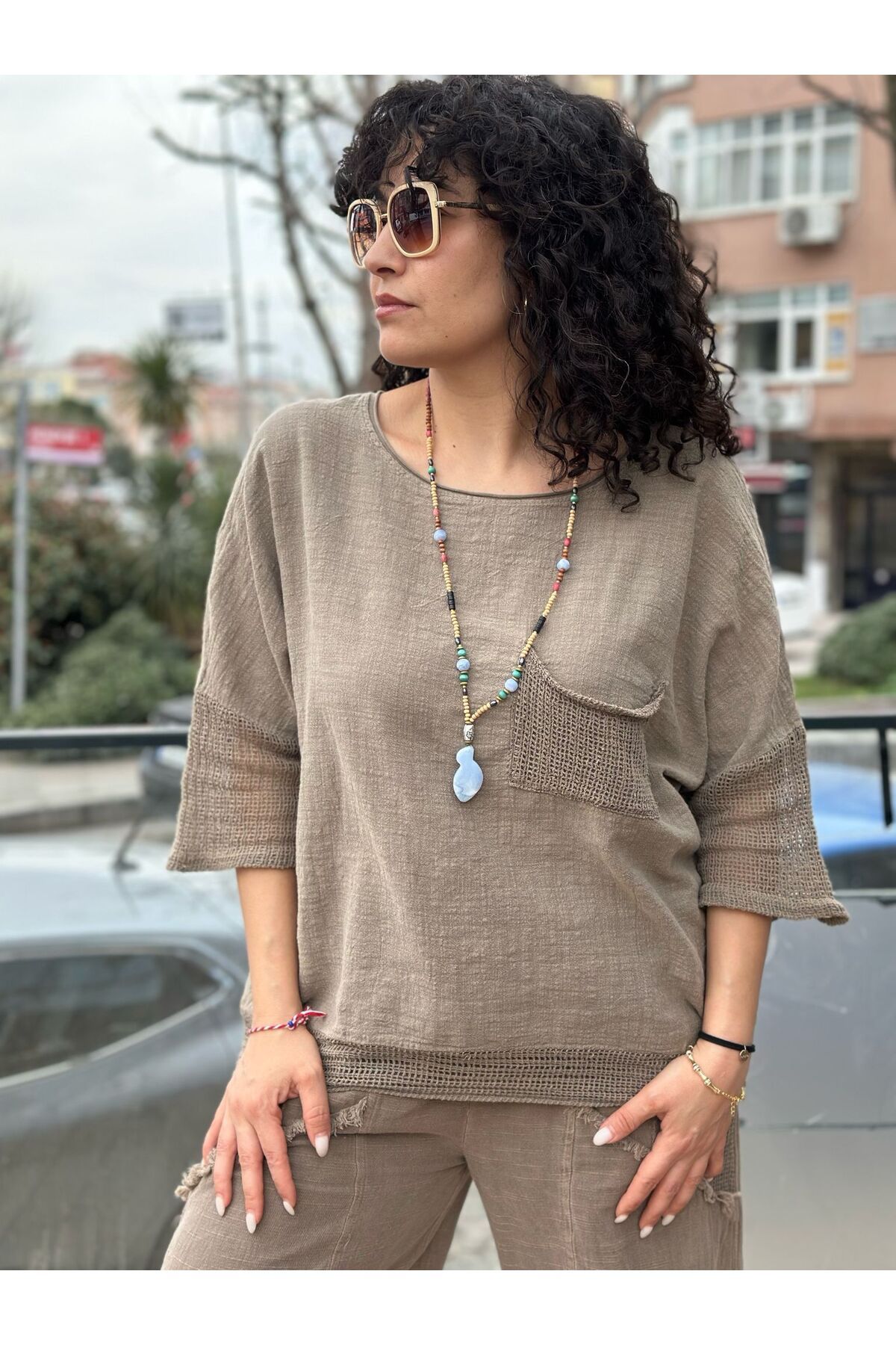 SESTRA BUTİK Kolu File Detaylı Sütlü Kahve Takım