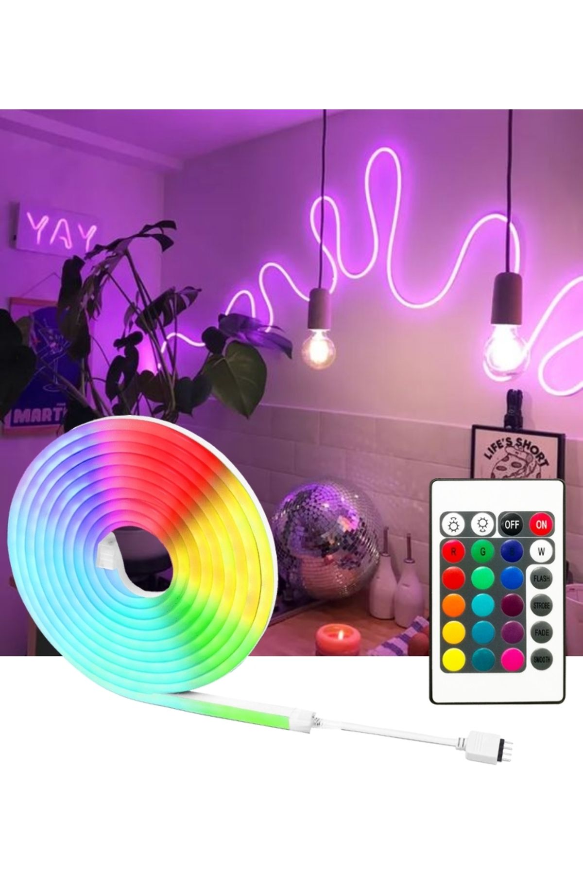 burul SB-6504 5 Metre 16 Renk Kumandalı Renk Değiştiren RGB Neon Led Şerit Işık Seti