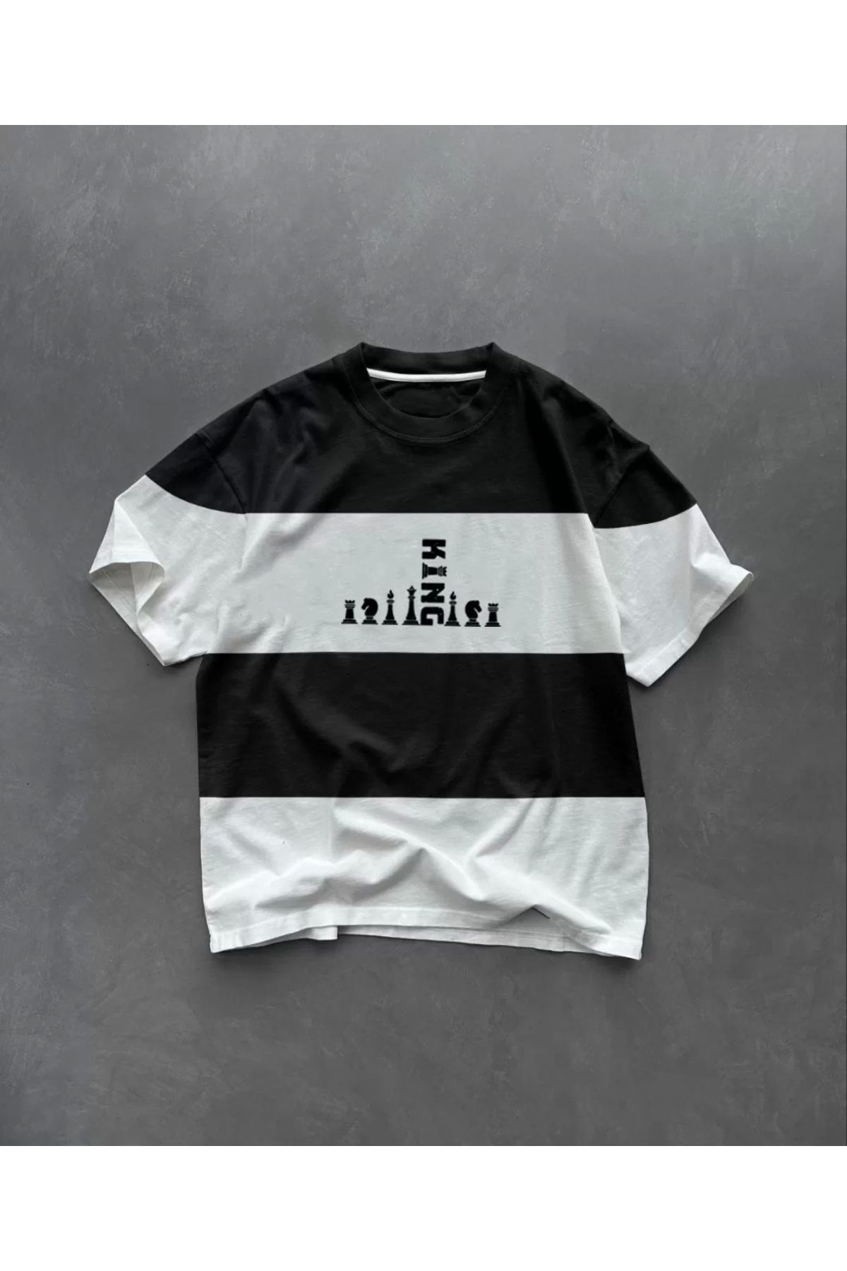 CVS Unisex Bisiklet Yaka Baskılı Parçalı Oversize T-Shirt - Siyah