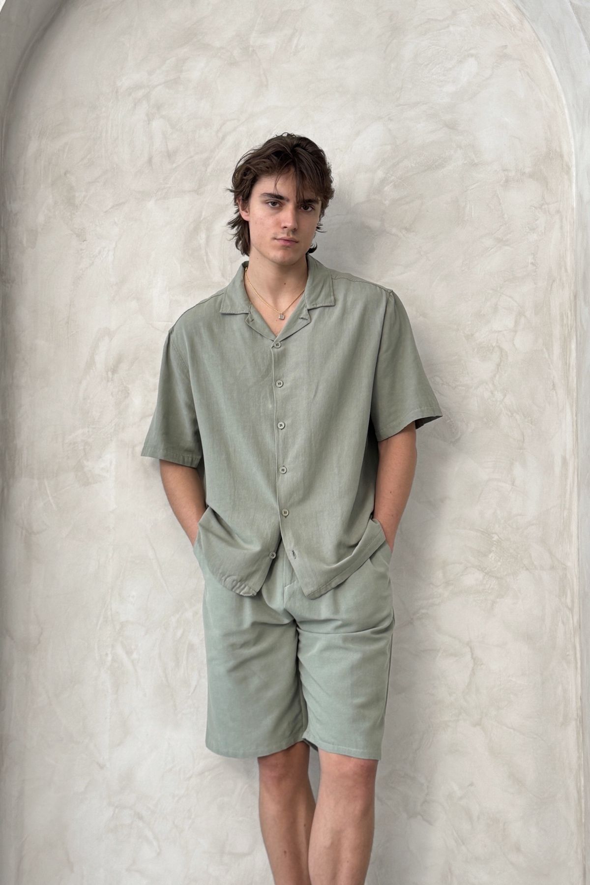 HYMAN-Men's Oversize Linen Shirt Shorts Set 2