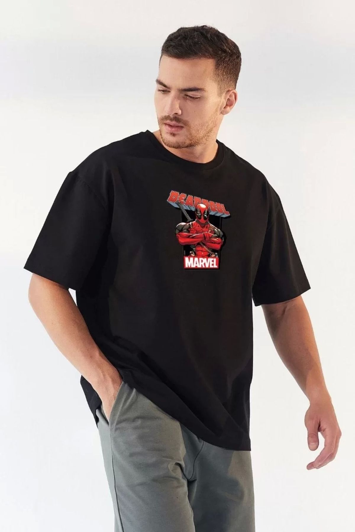 CVS Unisex Bisiklet Yaka Baskılı Oversize T-Shirt - Siyah