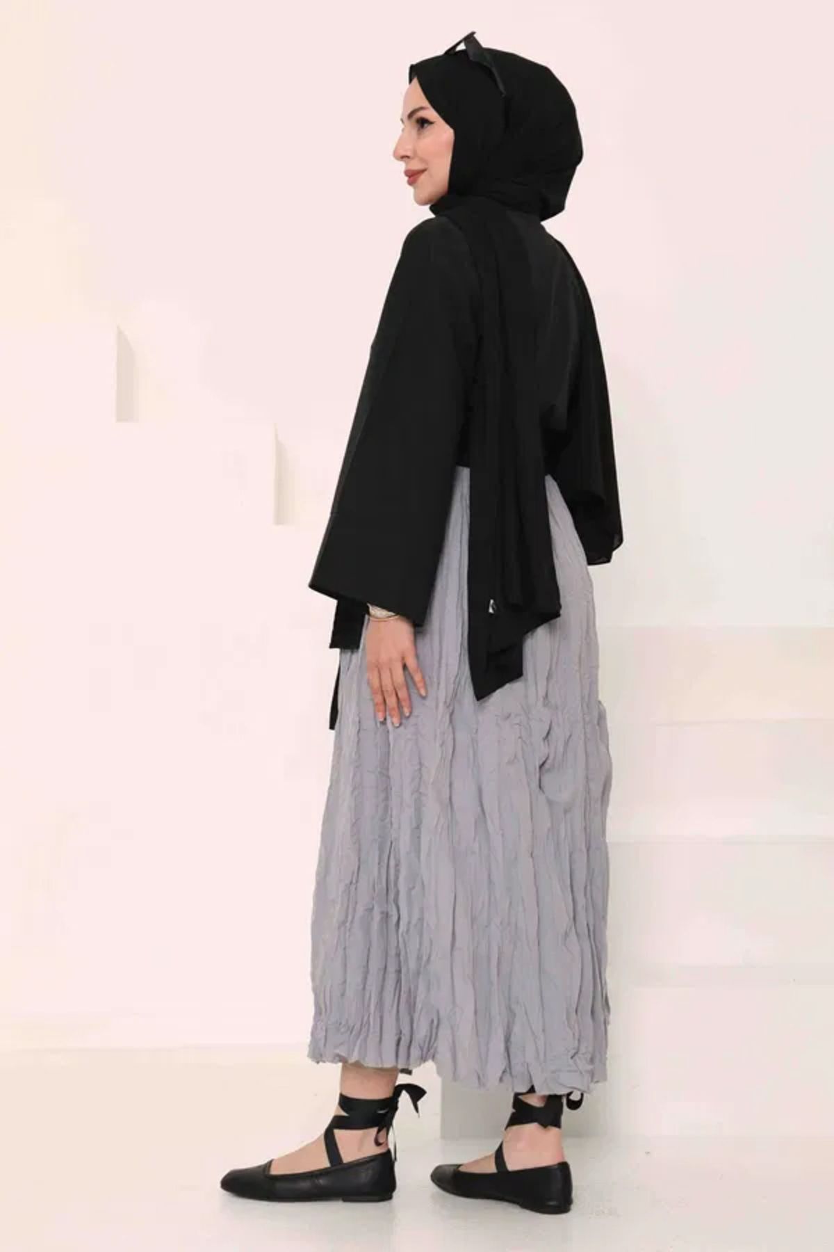 Butik Beli Lastikli Kırışık Etek - 27013