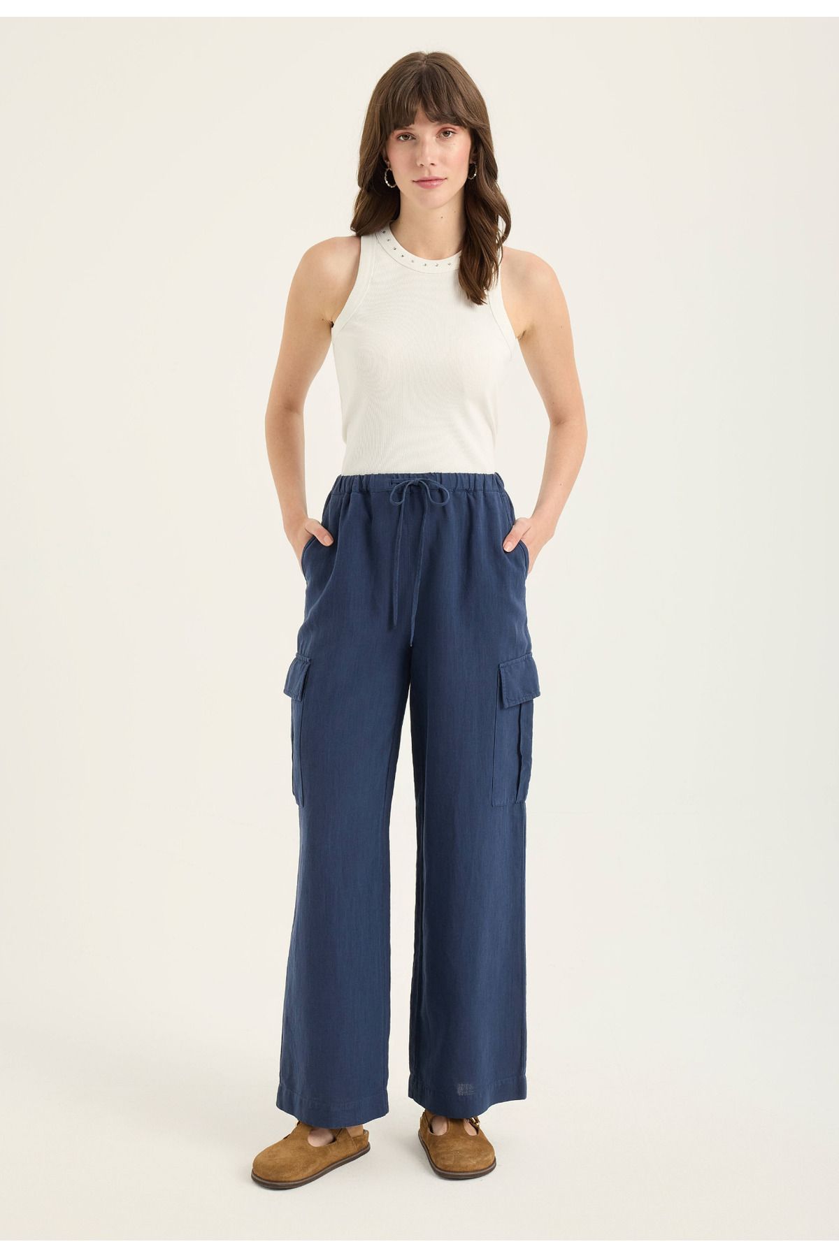 Masha Kate %100 Keten Kargo Pantolon