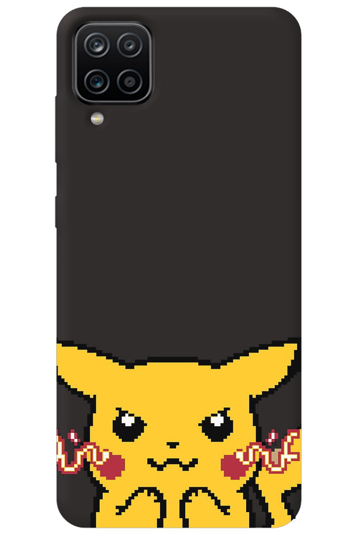 WANNA PROTECT Samsung M12 Siyah İçi Kadife Pika Pixel Desenli Silikon Telefon Kılıfı