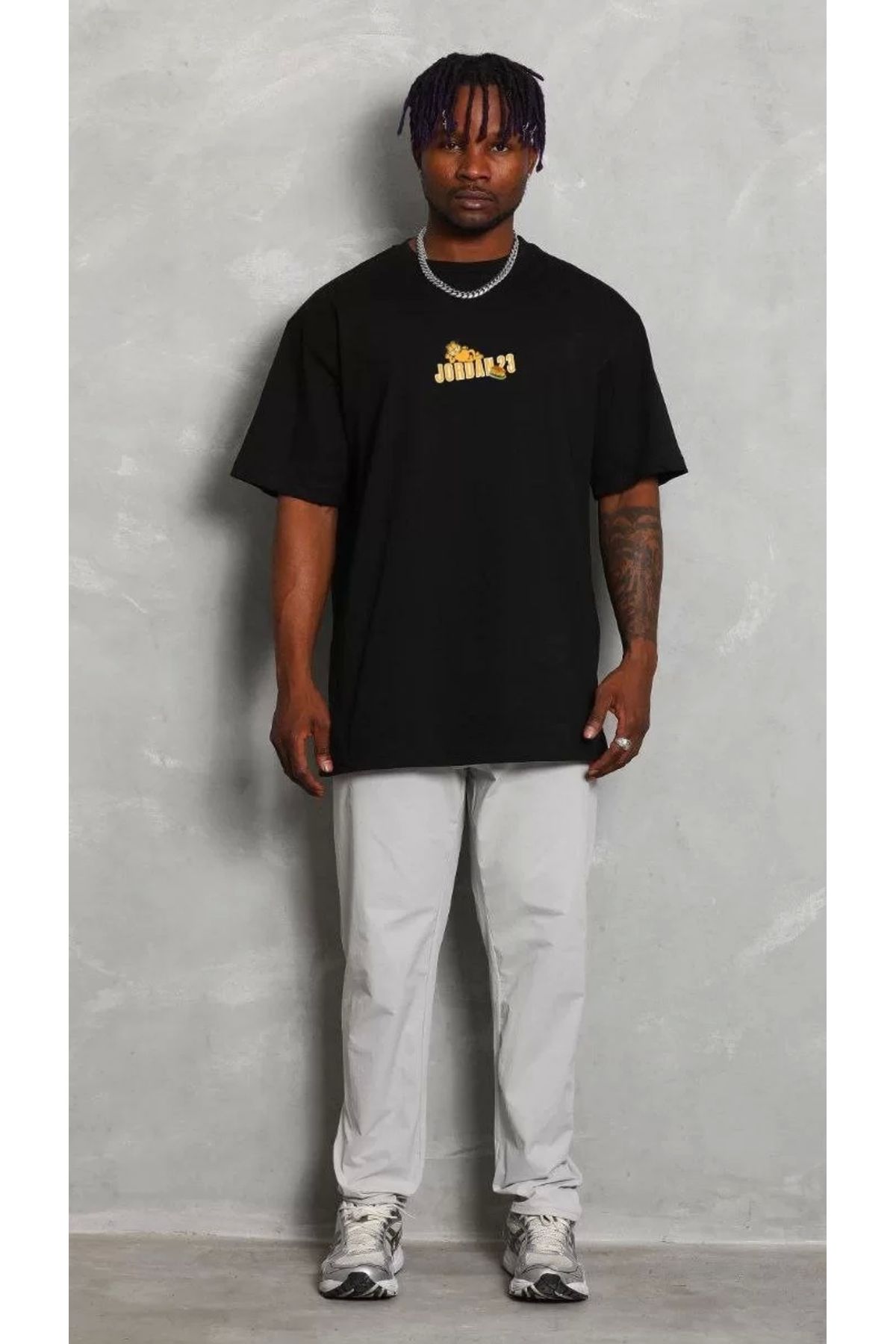 CVS Unisex Bisiklet Yaka Baskılı Oversize T-Shirt - Siyah