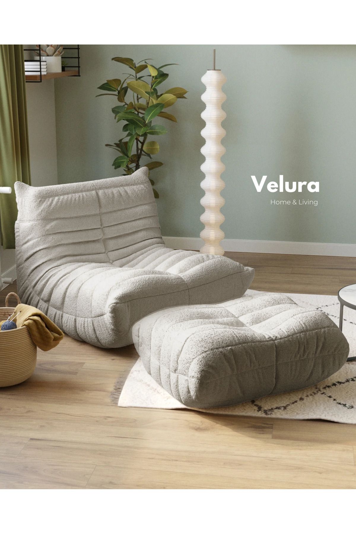 Velura Home & Living Muvva Berjer & Puflu Pofuduk Relax Koltuk & Armut Tekli Koltuk - Kırık Beyaz