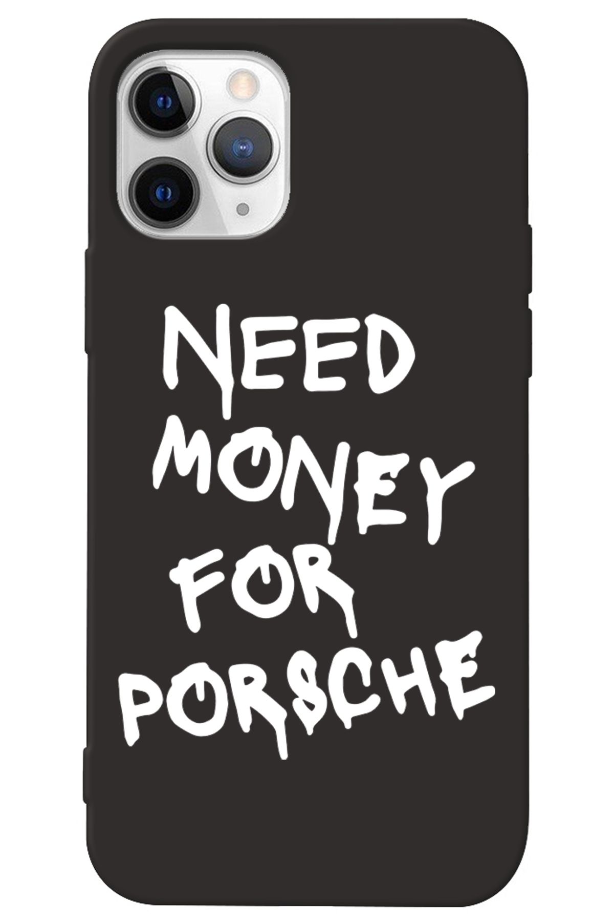 WANNA PROTECT iPhone 13 Pro Max Siyah İçi Kadife Need Money Desenli Silikon Telefon Kılıfı