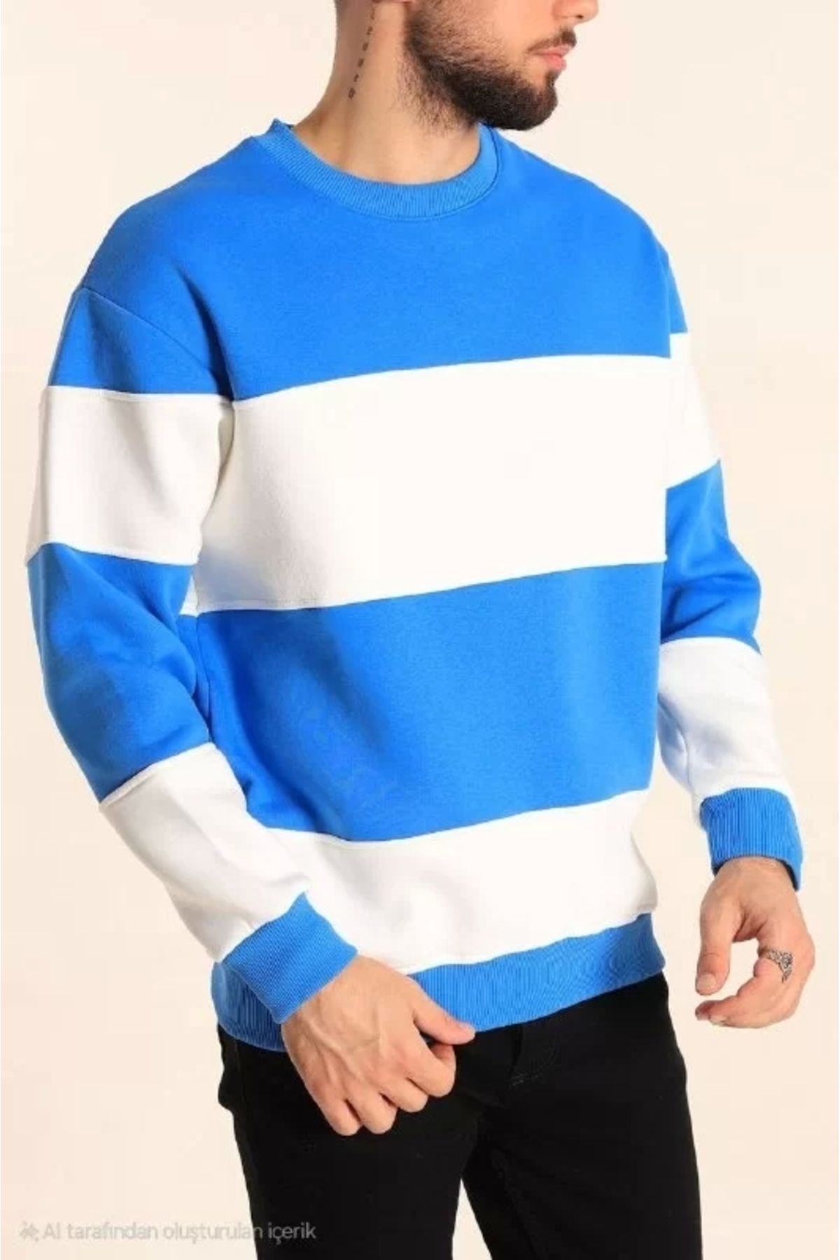 CVS Parçalı Bisiklet Yaka Baskılı SweatShirt - Mavi