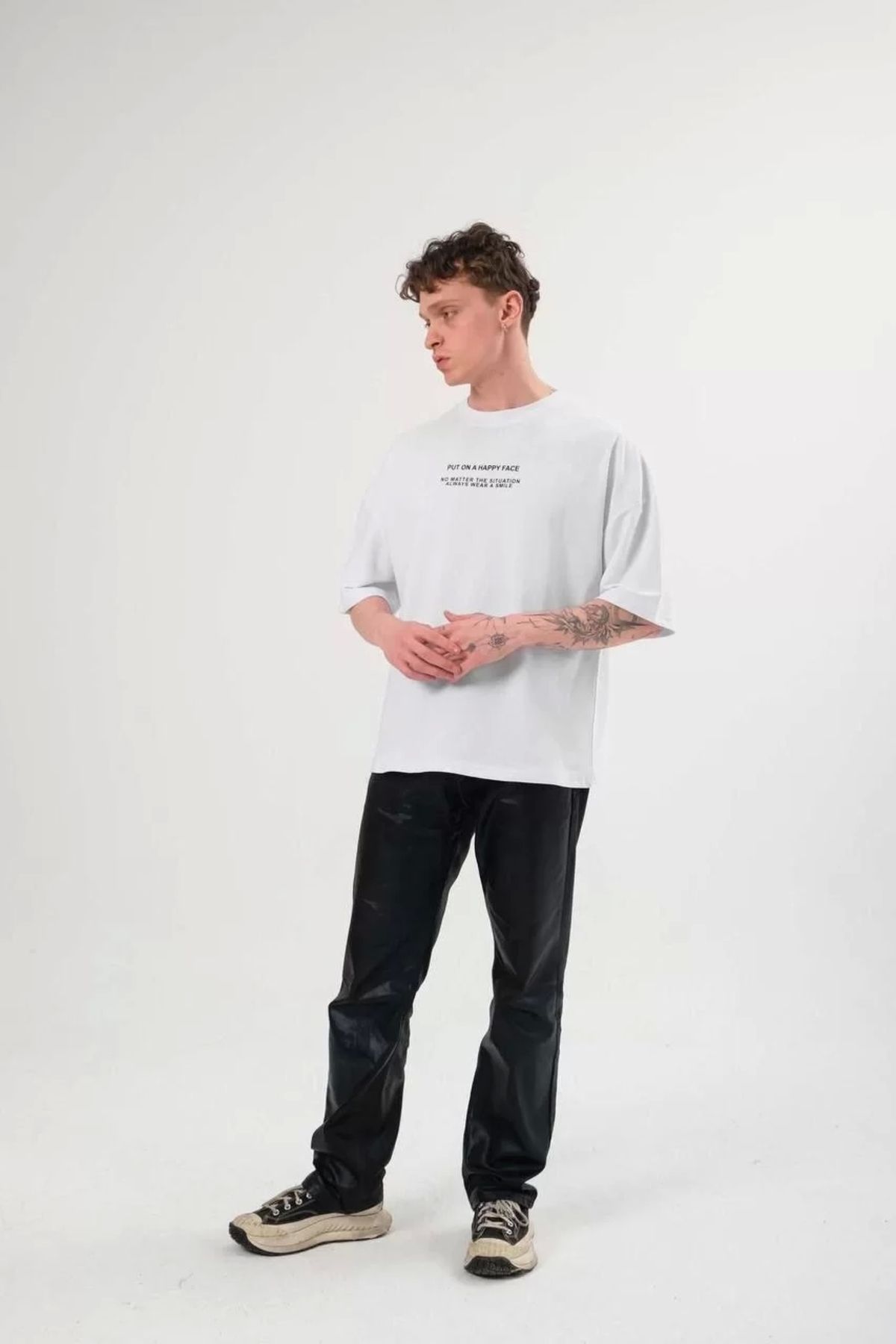 CVS Unisex Bisiklet Yaka Baskılı Oversize T-Shirt - Beyaz